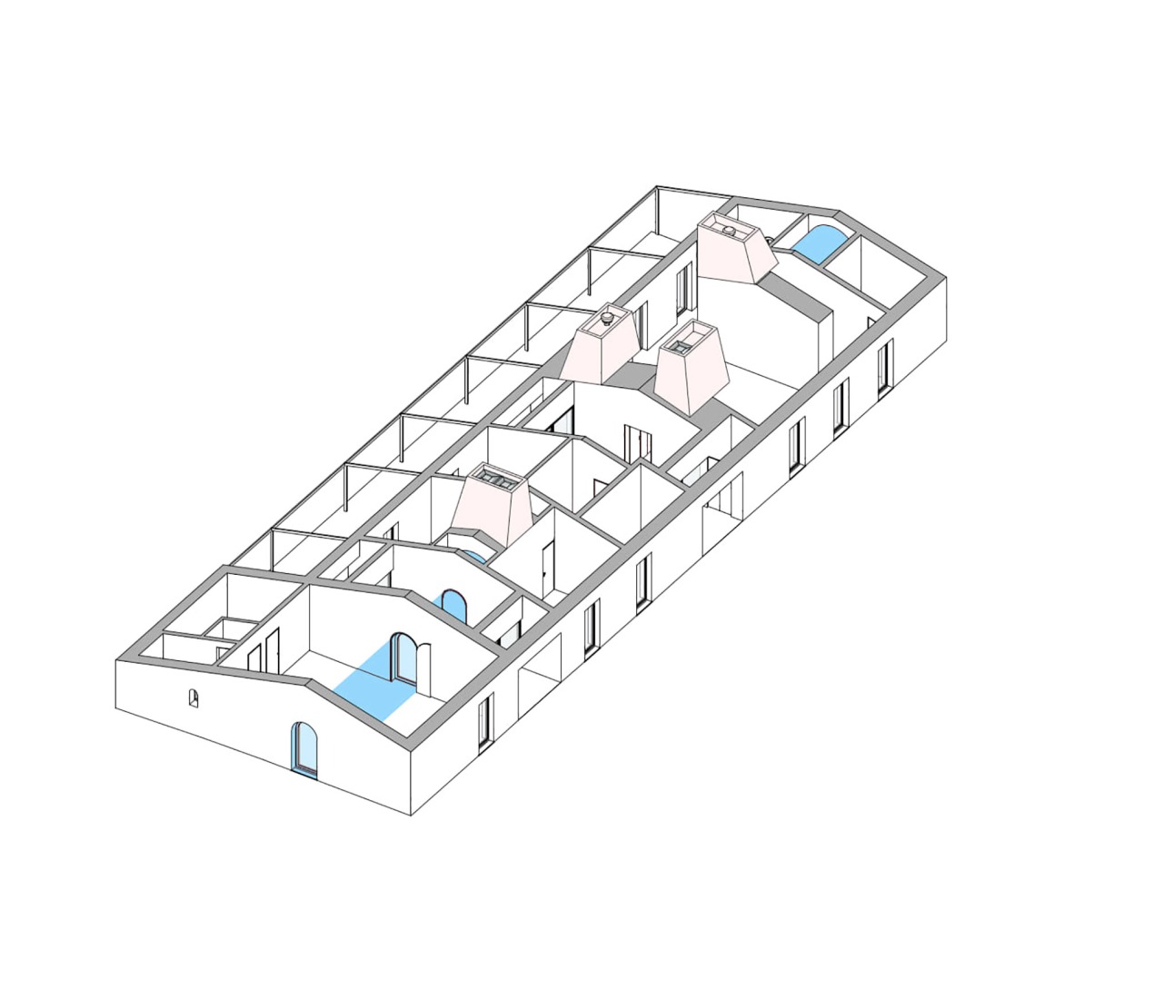 Axonometry. Monte Alvo House by NOZ Arquitectura.