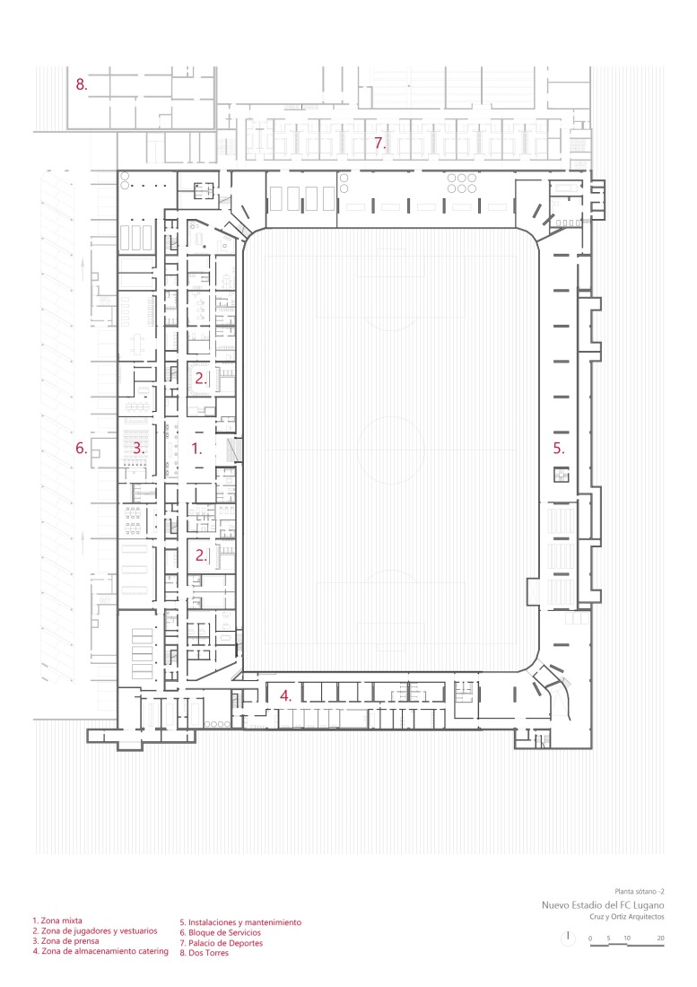 Basement plan -2. Arena Sportiva by Cruz y Ortiz Arquitectos SLP + Giraudi Radczuweit Architetti Sagl.