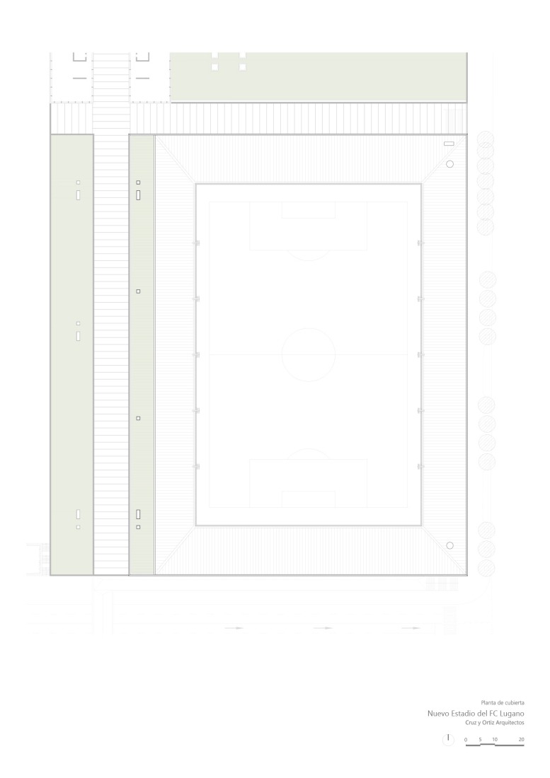 Roof plan. Arena Sportiva by Cruz y Ortiz Arquitectos SLP + Giraudi Radczuweit Architetti Sagl.