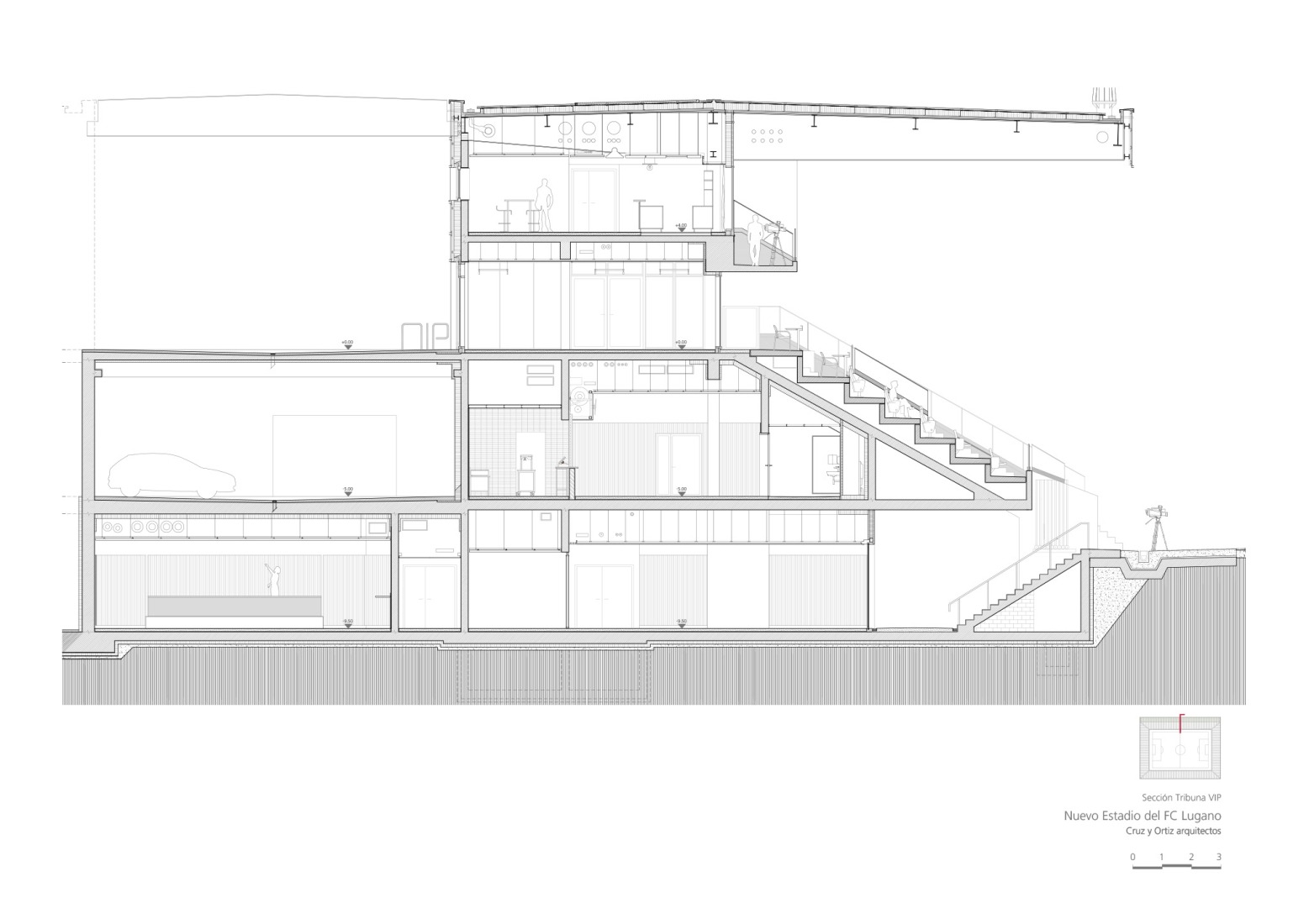 Section. Arena Sportiva by Cruz y Ortiz Arquitectos SLP + Giraudi Radczuweit Architetti Sagl.