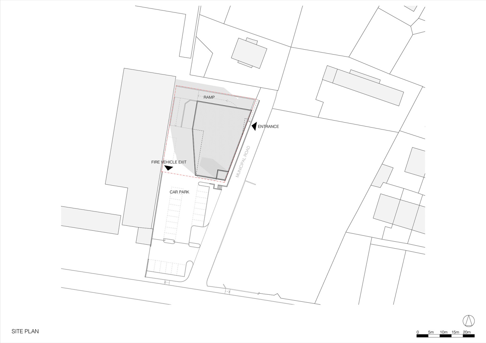 Site plan. Civil Protection Centre by Roland Baldi Architects.
