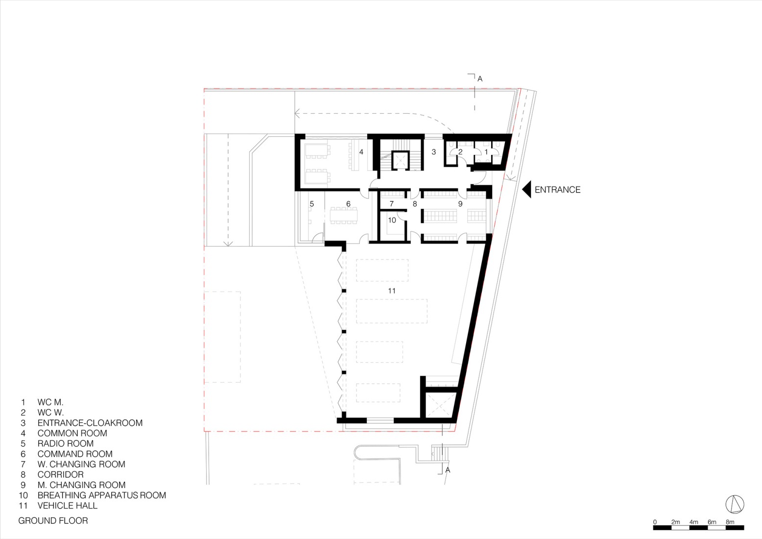 Ground floor plan. Civil Protection Centre by Roland Baldi Architects.