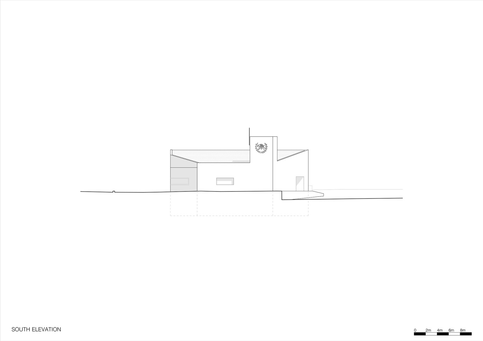 Elevation south. Civil Protection Centre by Roland Baldi Architects.