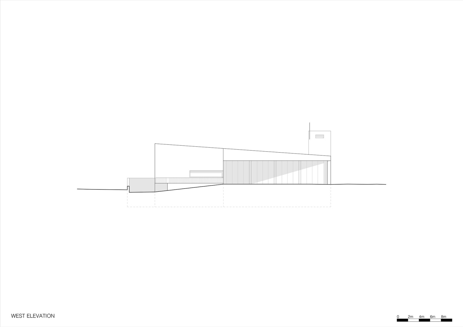 Elevation west. Civil Protection Centre by Roland Baldi Architects.