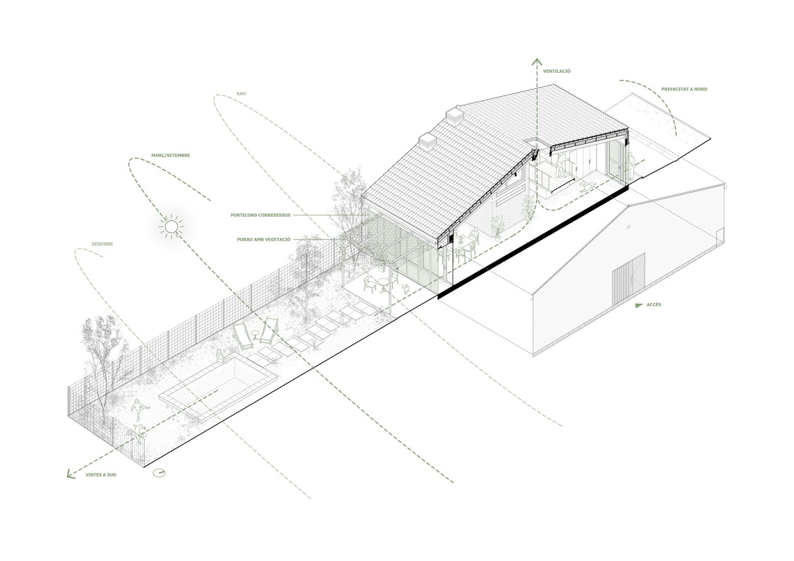 Axonometry. LX House by SAU Taller d'Arquitectura.