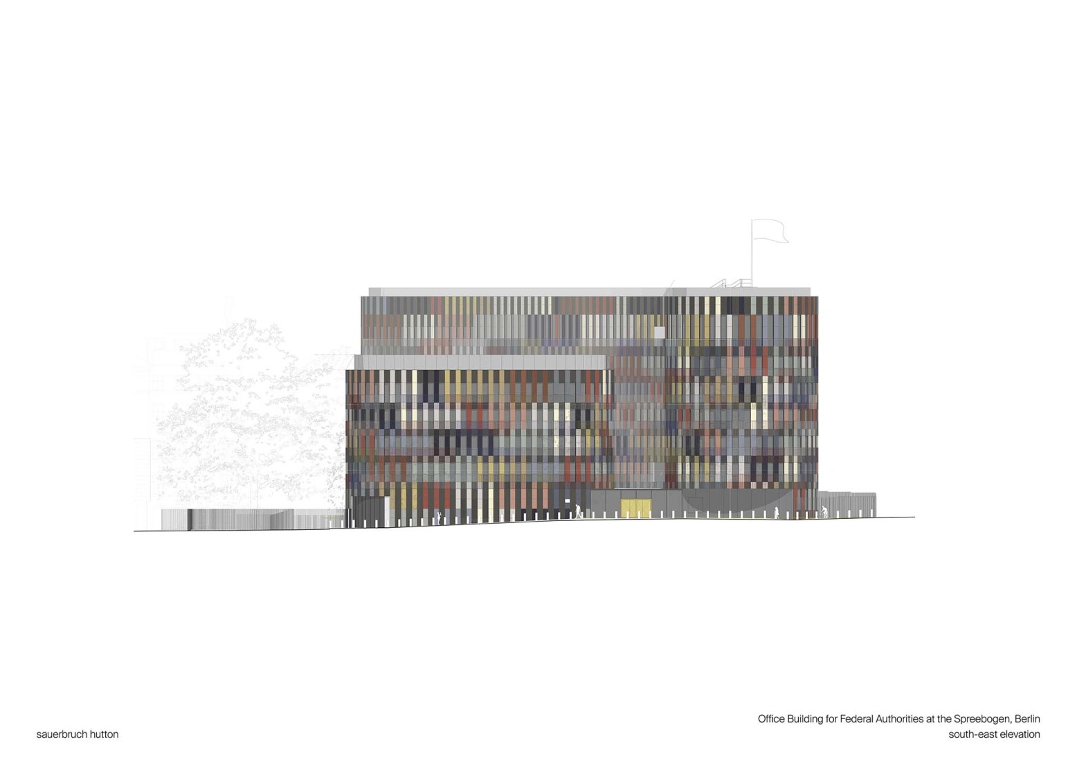 Elevation. Office Building for Federal Authorities at the Spreebogen by Sauerbruch Hutton.