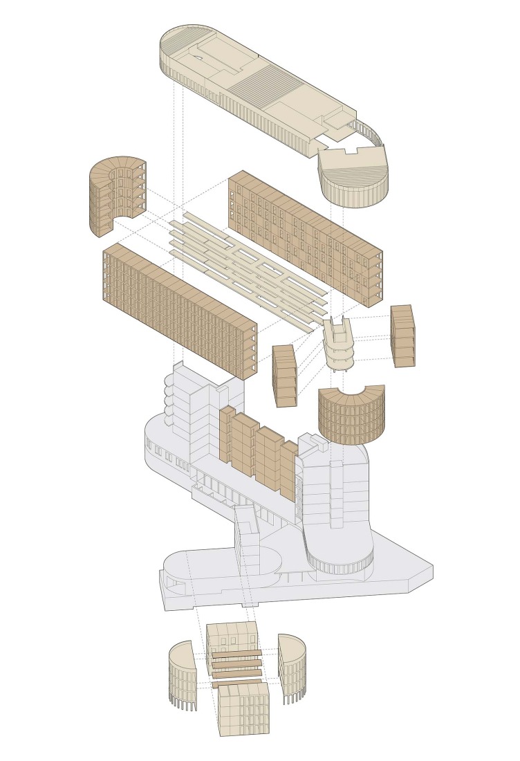 Concept of structure. Office Building for Federal Authorities at the Spreebogen by Sauerbruch Hutton.
