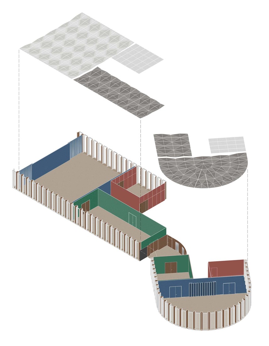 Axonometry. Office Building for Federal Authorities at the Spreebogen by Sauerbruch Hutton.