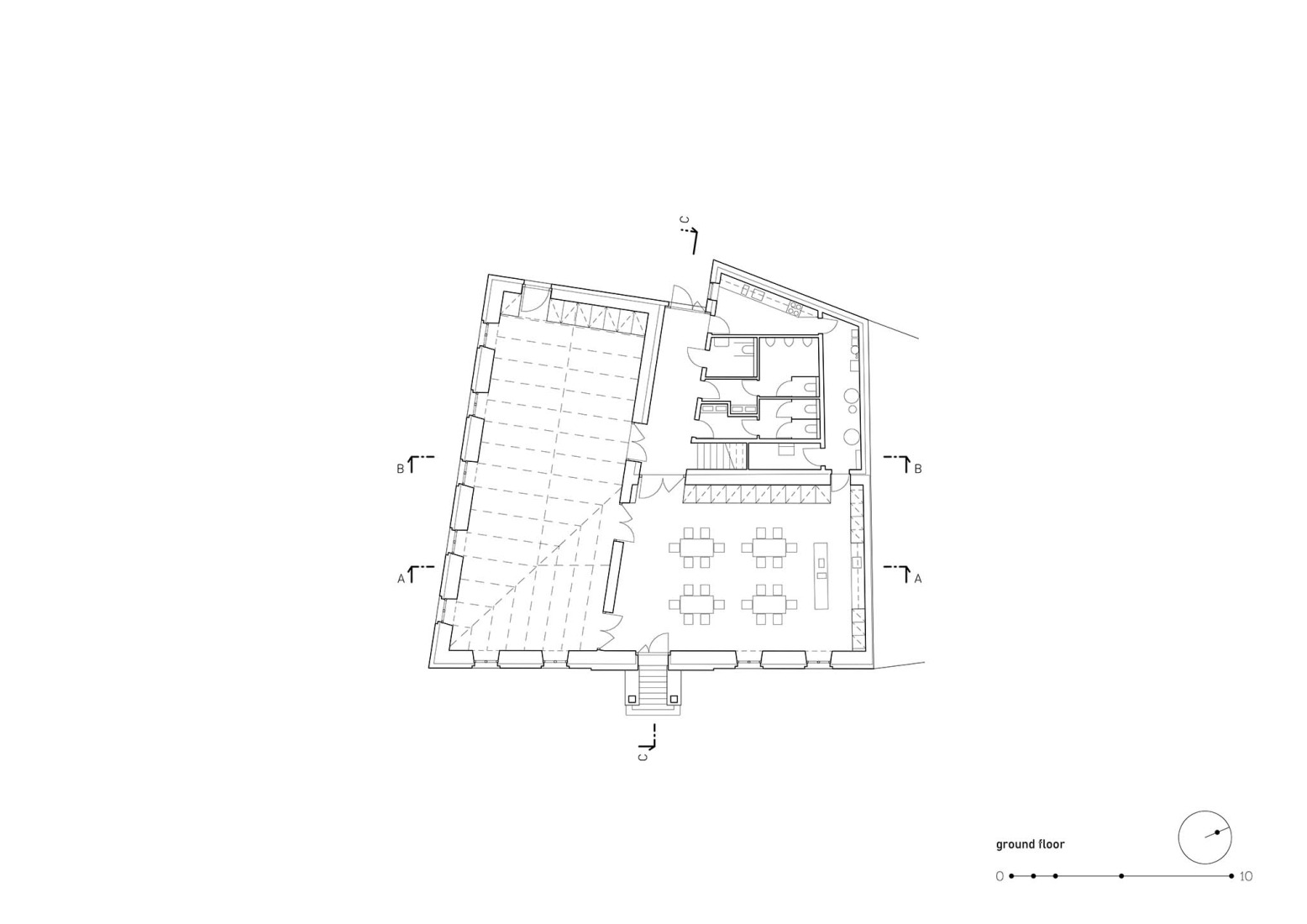 Ground floor plan. Stará hasička Cultural and Community Centre by Schwerpunkt.