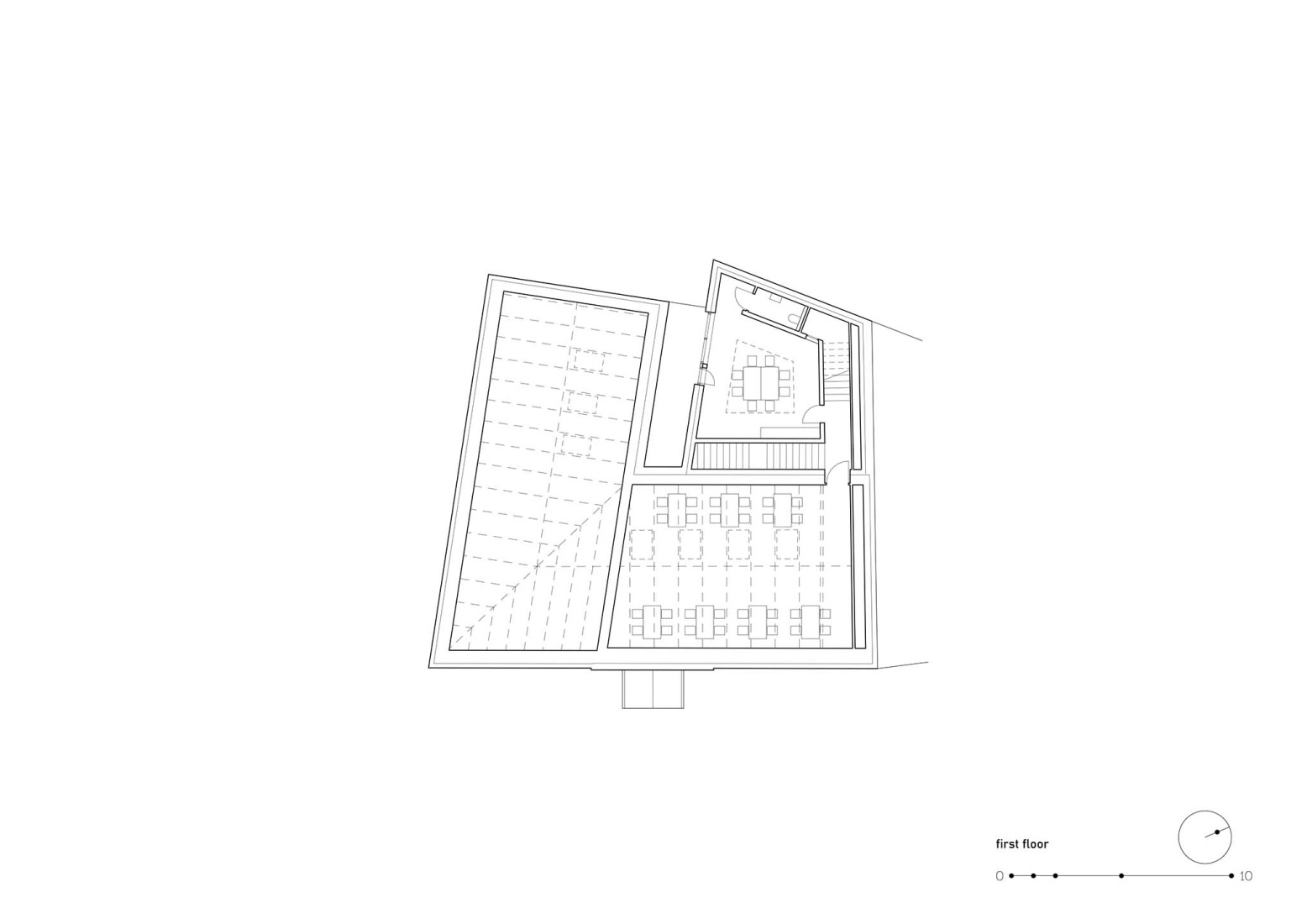 First floor plan. Stará hasička Cultural and Community Centre by Schwerpunkt.