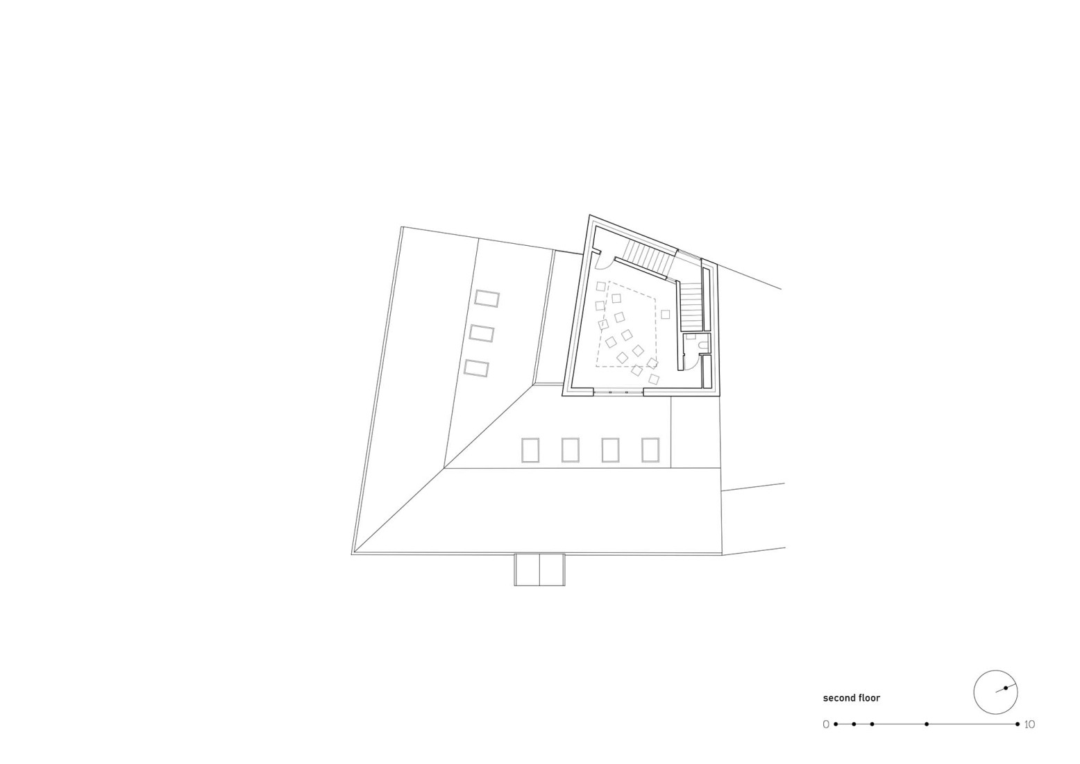 Second floor plan. Stará hasička Cultural and Community Centre by Schwerpunkt.