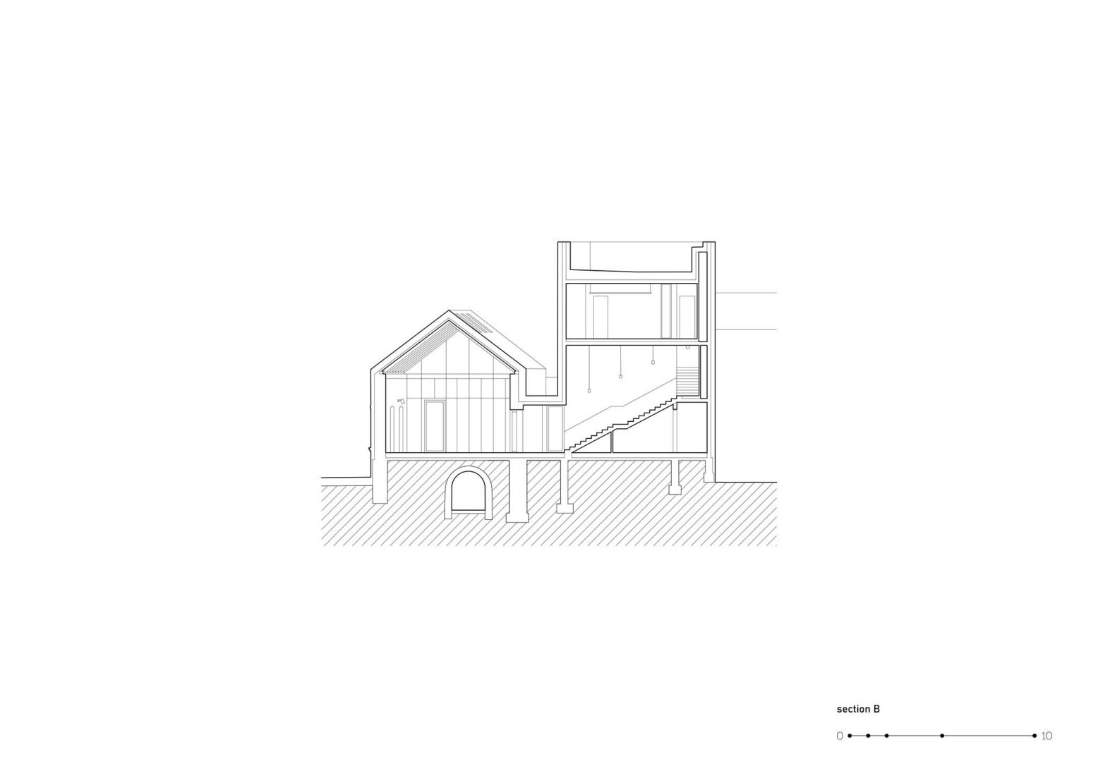 Section. Stará hasička Cultural and Community Centre by Schwerpunkt.
