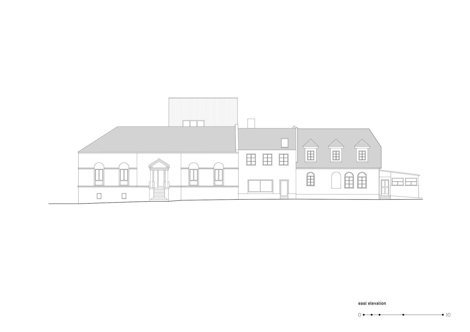 Elevation. Stará hasička Cultural and Community Centre by Schwerpunkt.