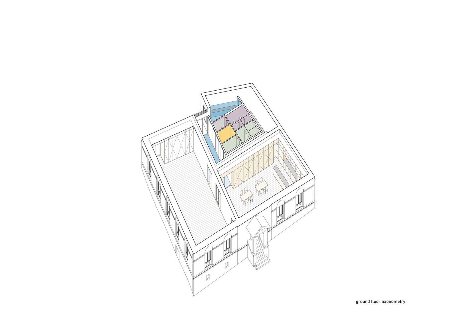 Axonometry. Stará hasička Cultural and Community Centre by Schwerpunkt.