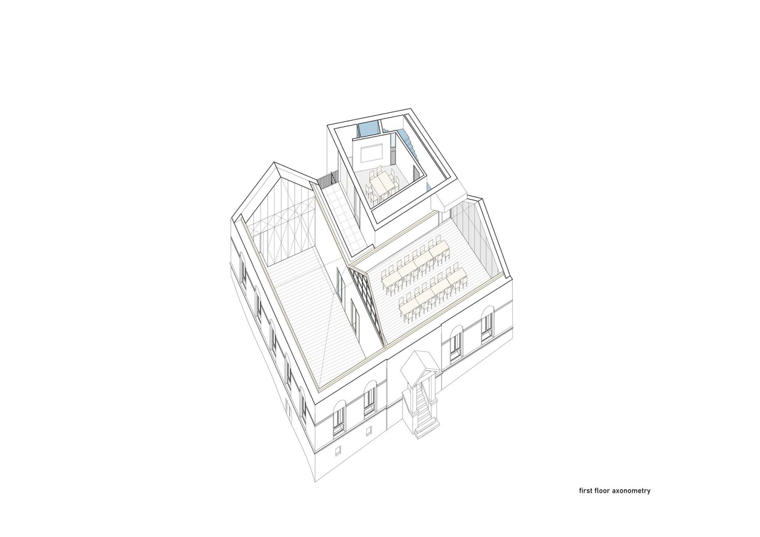 Axonometry. Stará hasička Cultural and Community Centre by Schwerpunkt.