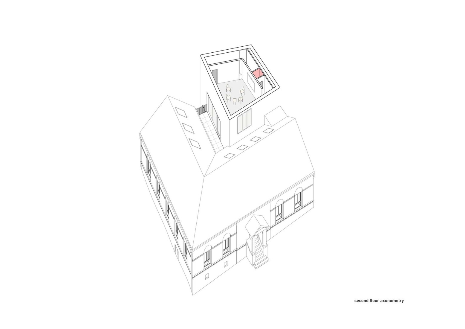 Axonometry. Stará hasička Cultural and Community Centre by Schwerpunkt.