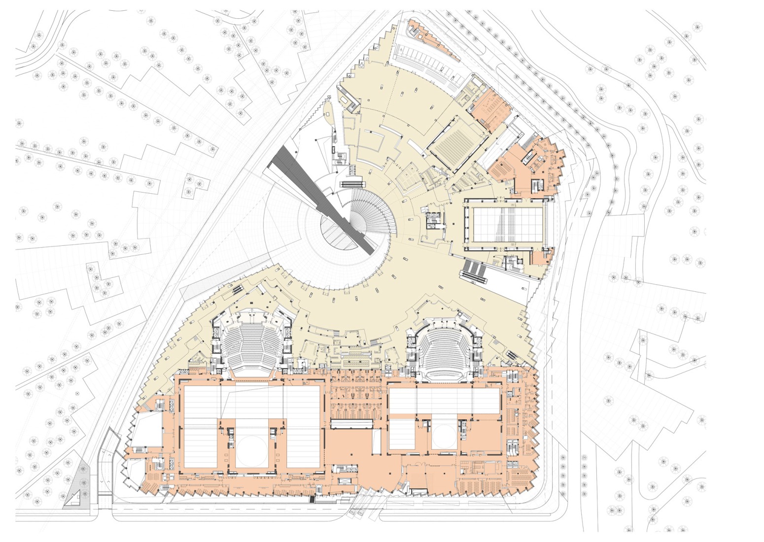 Ground floor plan. Shanghai Grand Opera House by Snøhetta. 