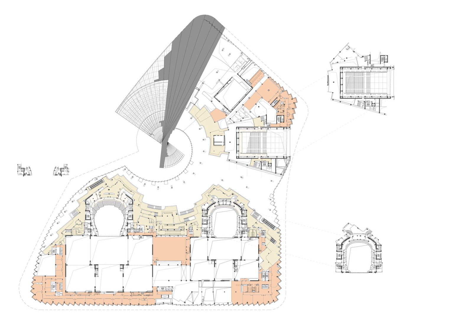 First floor plan. Shanghai Grand Opera House by Snøhetta. 