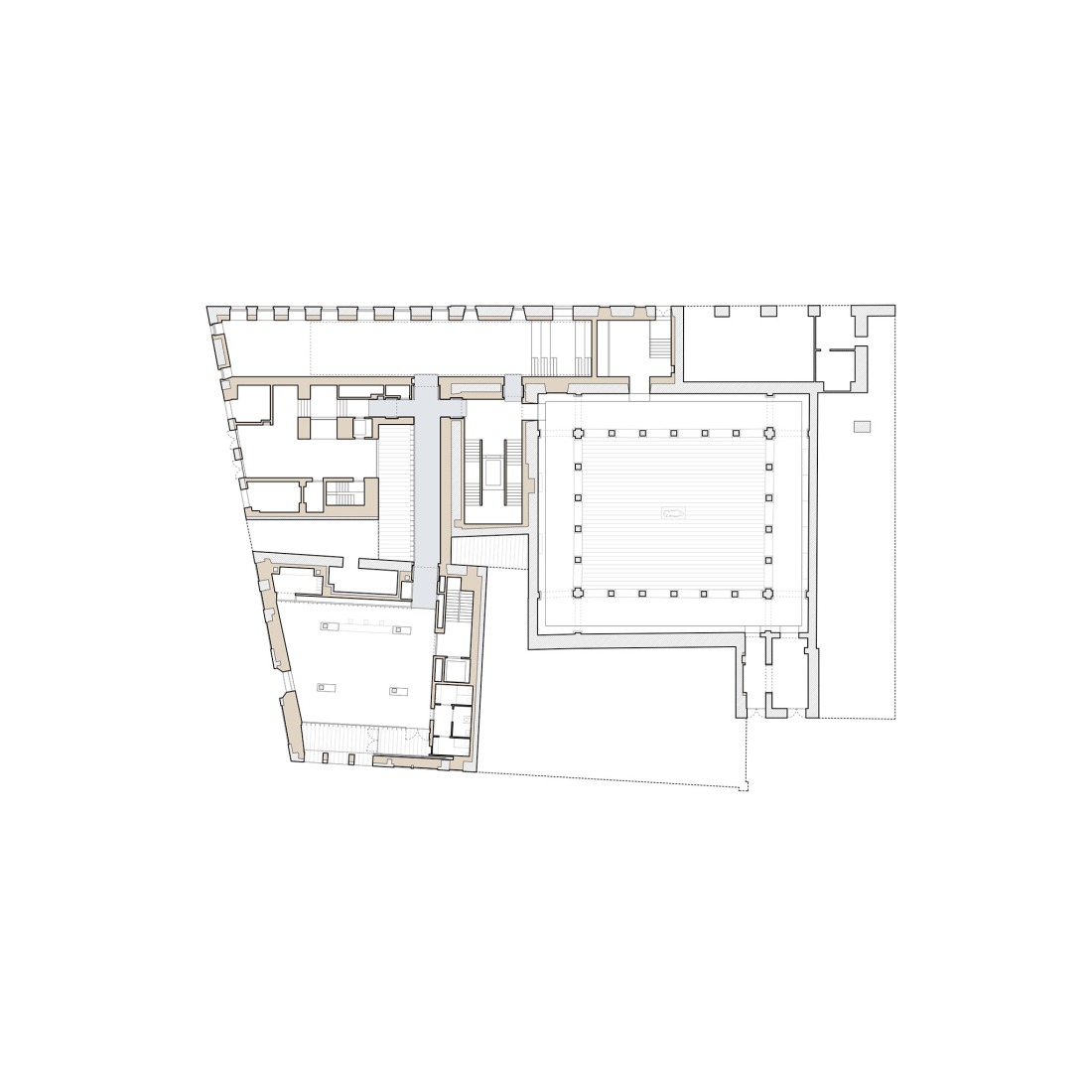 Ground floor plan. Comprehensive Architectural Renovation of the Euskal Museoa Bilbao by Vaillo + Architects.