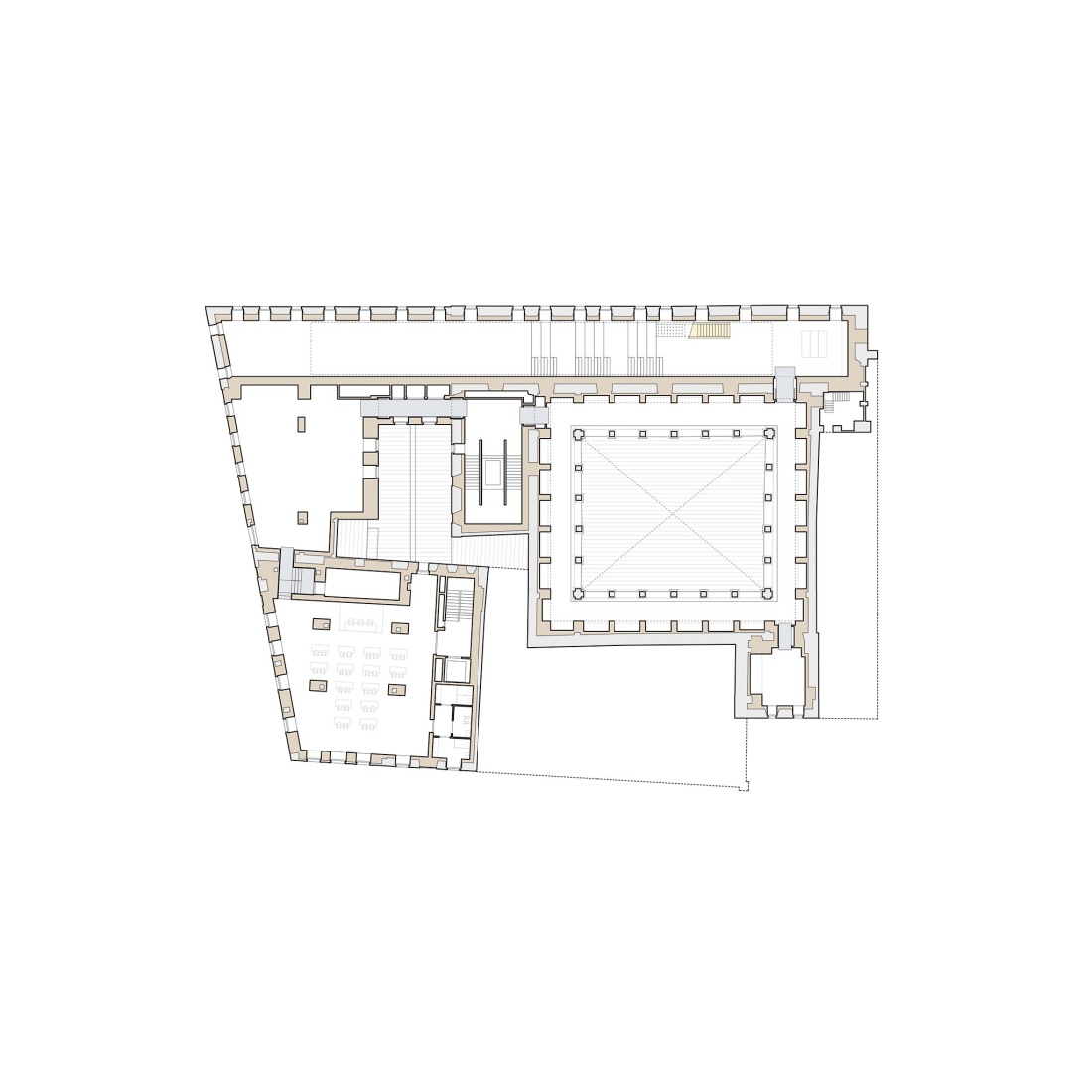First floor plan. Comprehensive Architectural Renovation of the Euskal Museoa Bilbao by Vaillo + Architects.