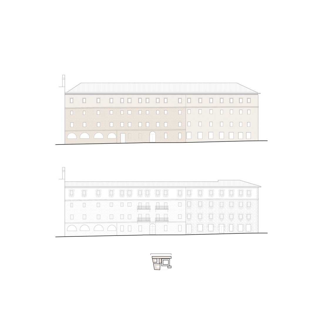 Elevation. Comprehensive Architectural Renovation of the Euskal Museoa Bilbao by Vaillo + Architects.