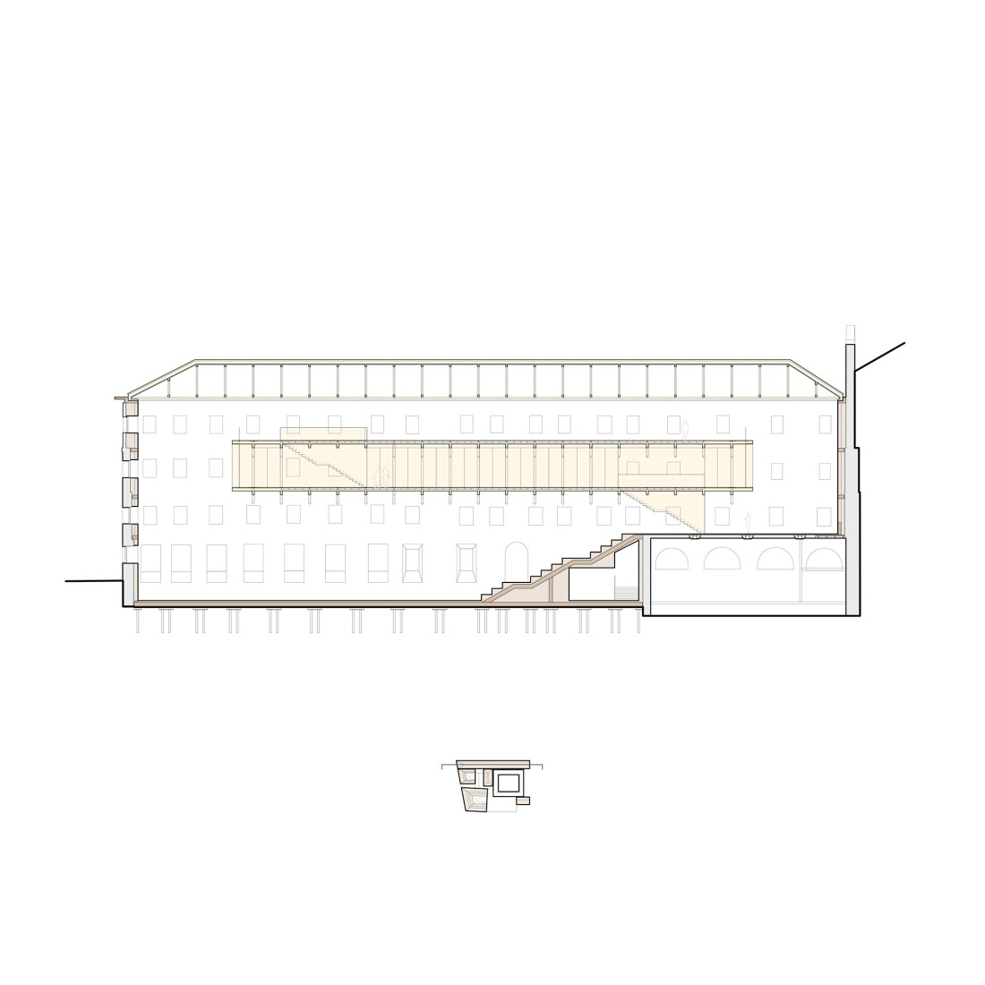 Section. Comprehensive Architectural Renovation of the Euskal Museoa Bilbao by Vaillo + Architects.