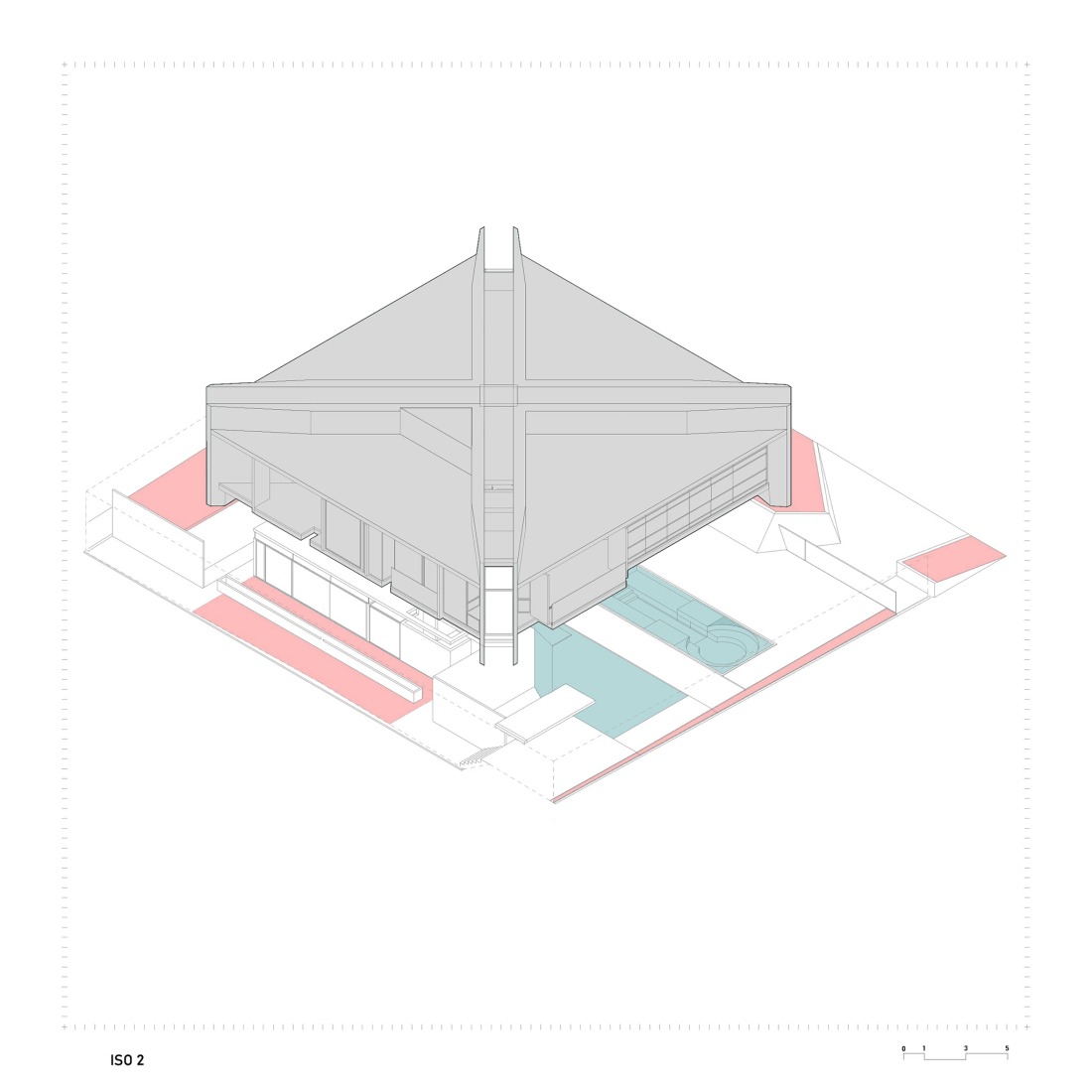Axonometry. HAVEBLUE House by Yuri Vital Arquiteto.