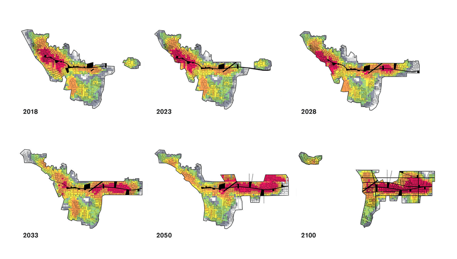 Cronógrama de desplazamiento. Proyecto de nueva Kiruna. Imagen cortesía de White y Tegmark.