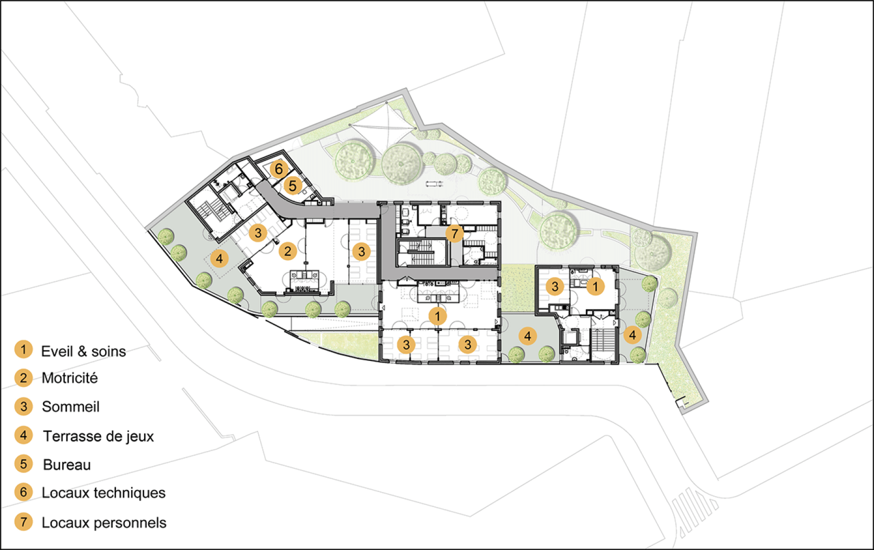 First floor plan. Day Care Centre by RH+ Architecture.