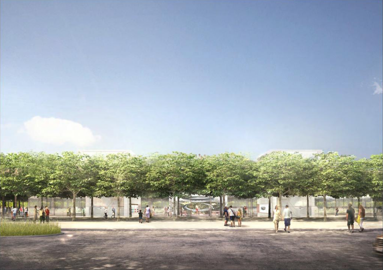 Outside rendering. Apple Campus 2 visitors center by Foster + Partners. Image courtesy of Apple.