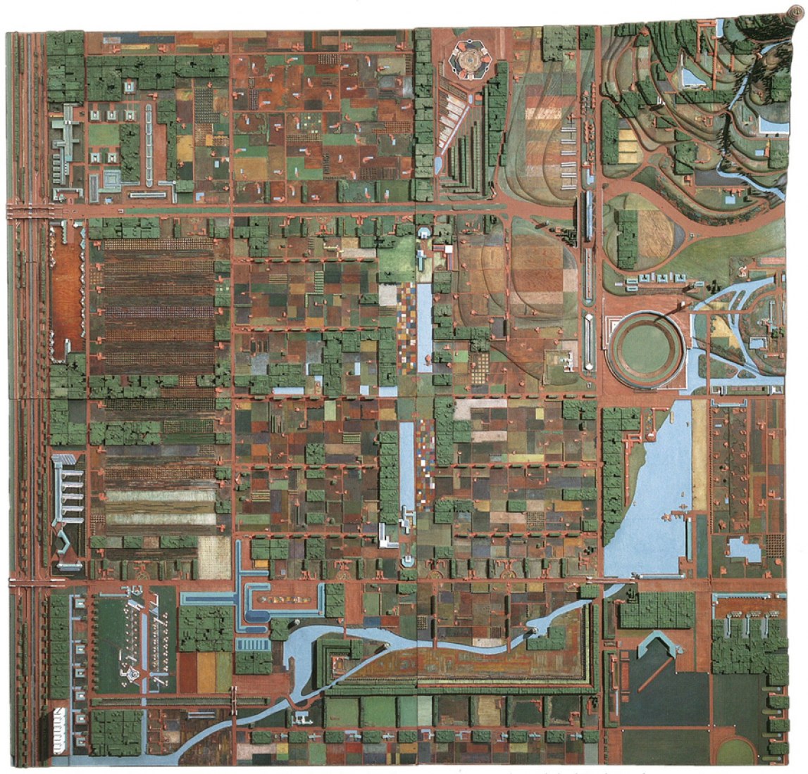 Frank Lloyd Wright (American, 1867–1959). Broadacre City. Project, 1934–35. Model: painted wood, 152 x 152” (386.1 x 386.1 cm). The Frank Lloyd Wright Foundation Archives (The Museum of Modern Art | Avery Architectural & Fine Arts Library, Columbia University, New York).