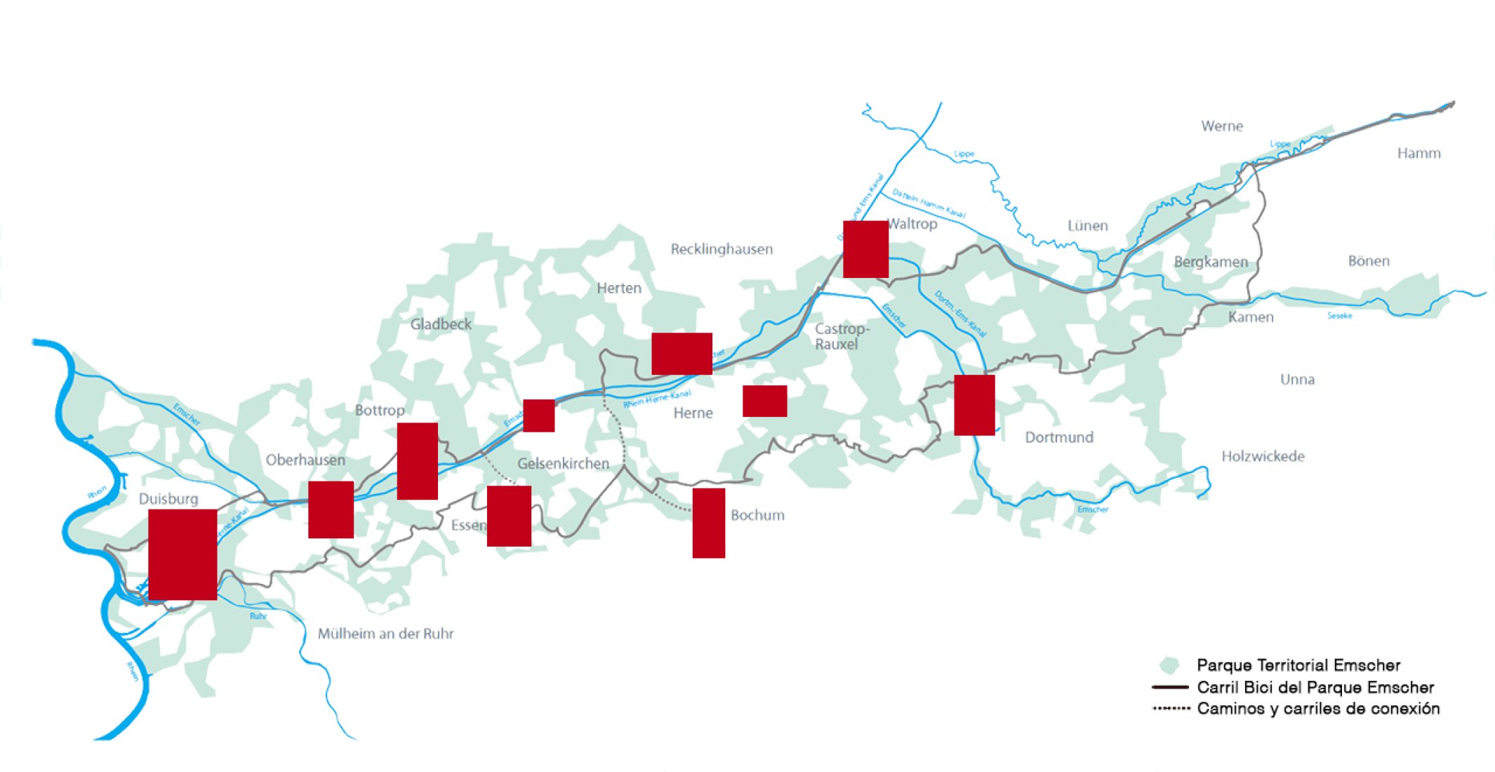 Site plan of the Emscher Landscape Park, Ruhrgebiet, Germany.