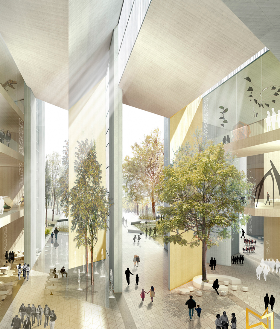 Inside rendering. MX_SI and SPRB winners for competition for Papalote Museo del Niño in Mexico.