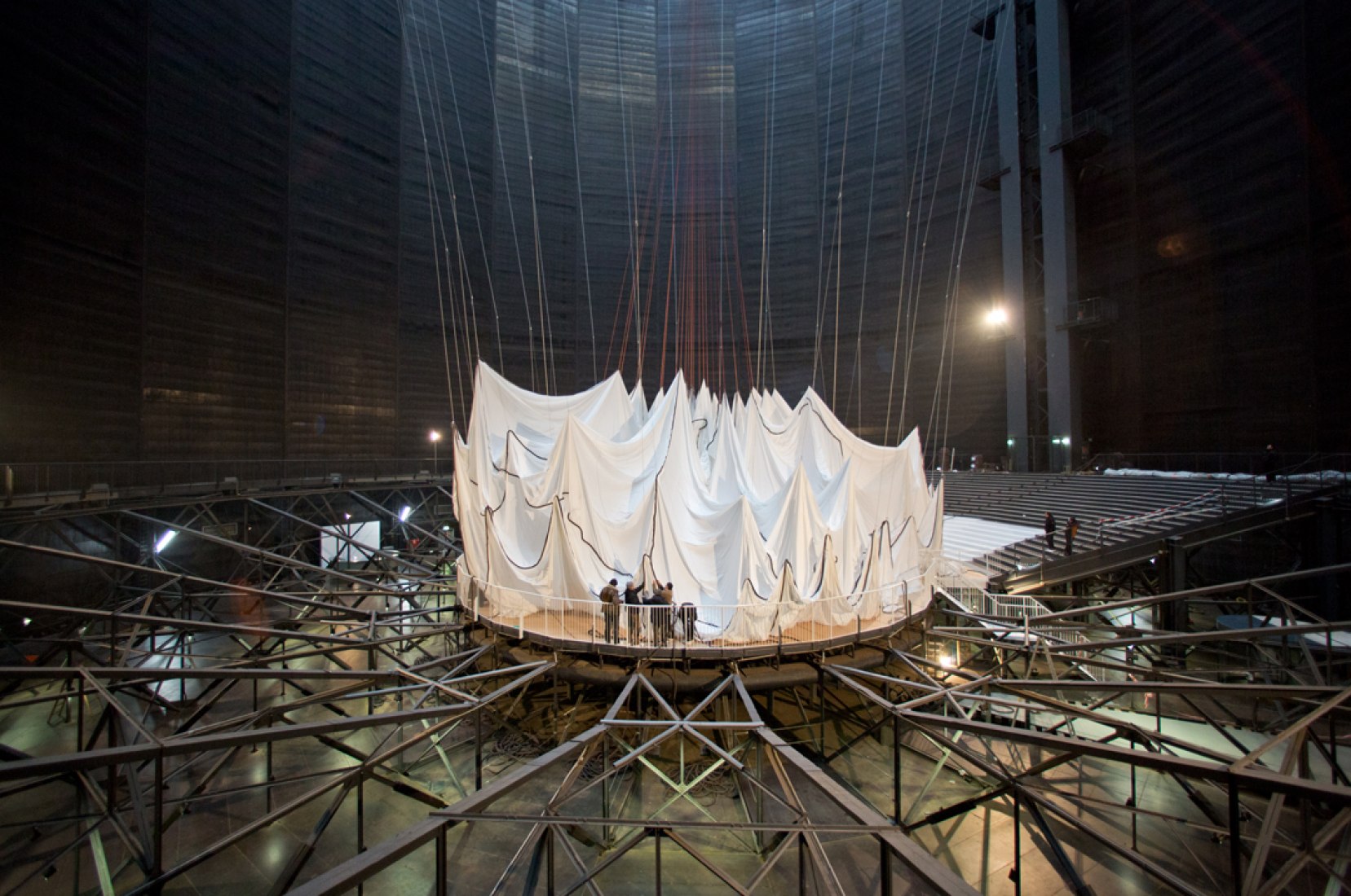 Construction of Christo's Big Air Package at Gasometer Oberhausen, Germany February 2013. Photo: Wolfgang Volz © 2013 Christo.