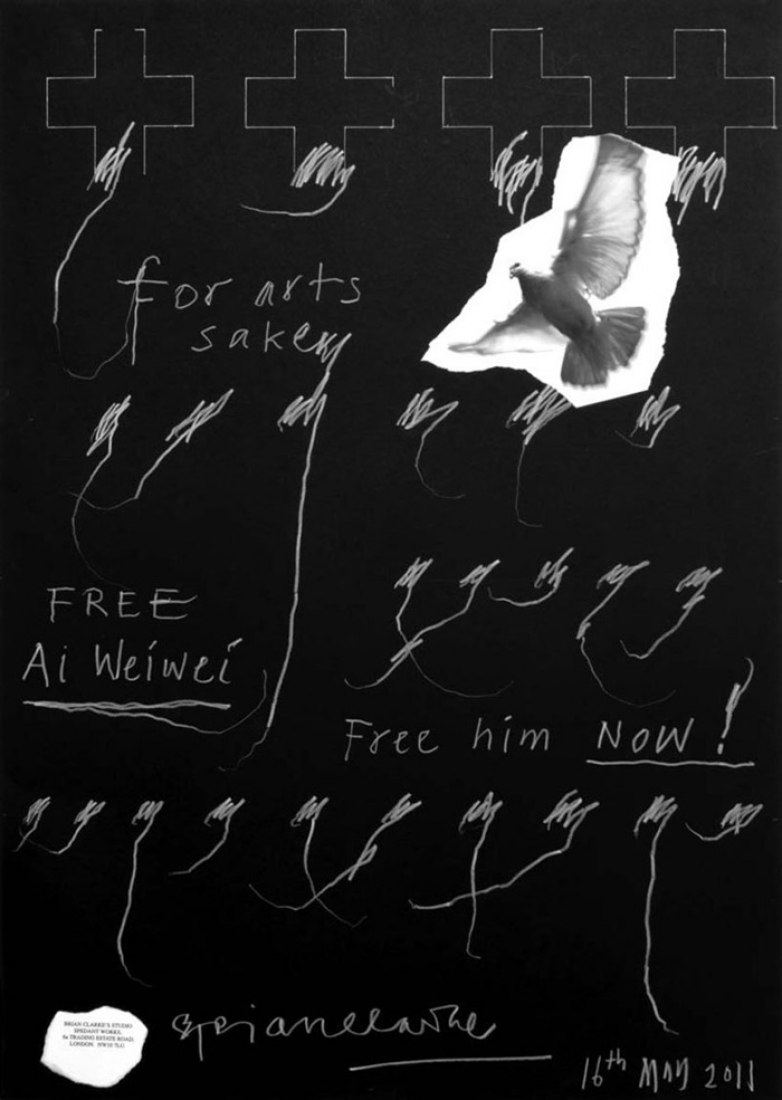 El poster de Brian Clarke publicado durante el tiempo que se protesto apoyando la liberación de Ai Wei Wei.