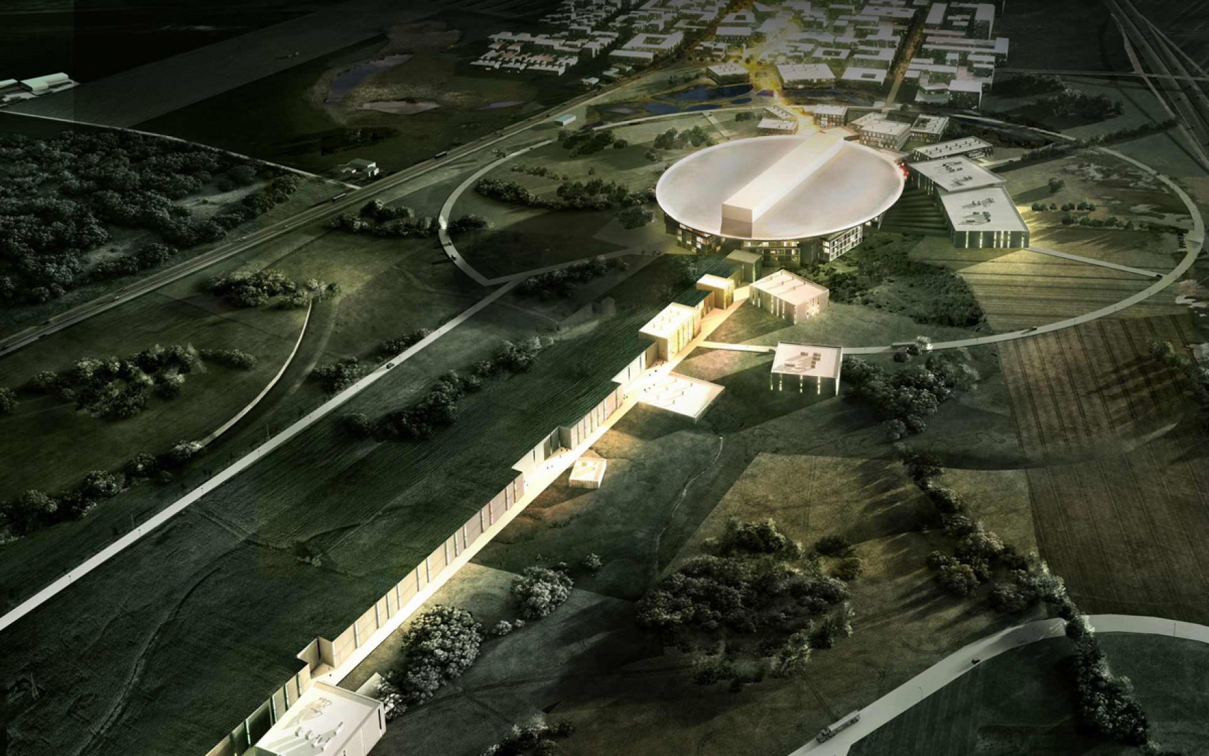 Vista general del proyecto ganador para la European Spallation Source (ESS) por Henning Larsen Architects, COBE y SLA.