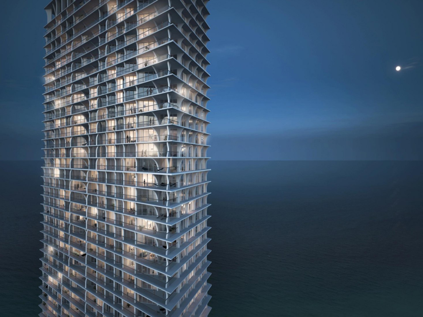 Vista nocturna. Torre Jade Signature por Herzog & de Meuron. Imagen © Jade Signature.