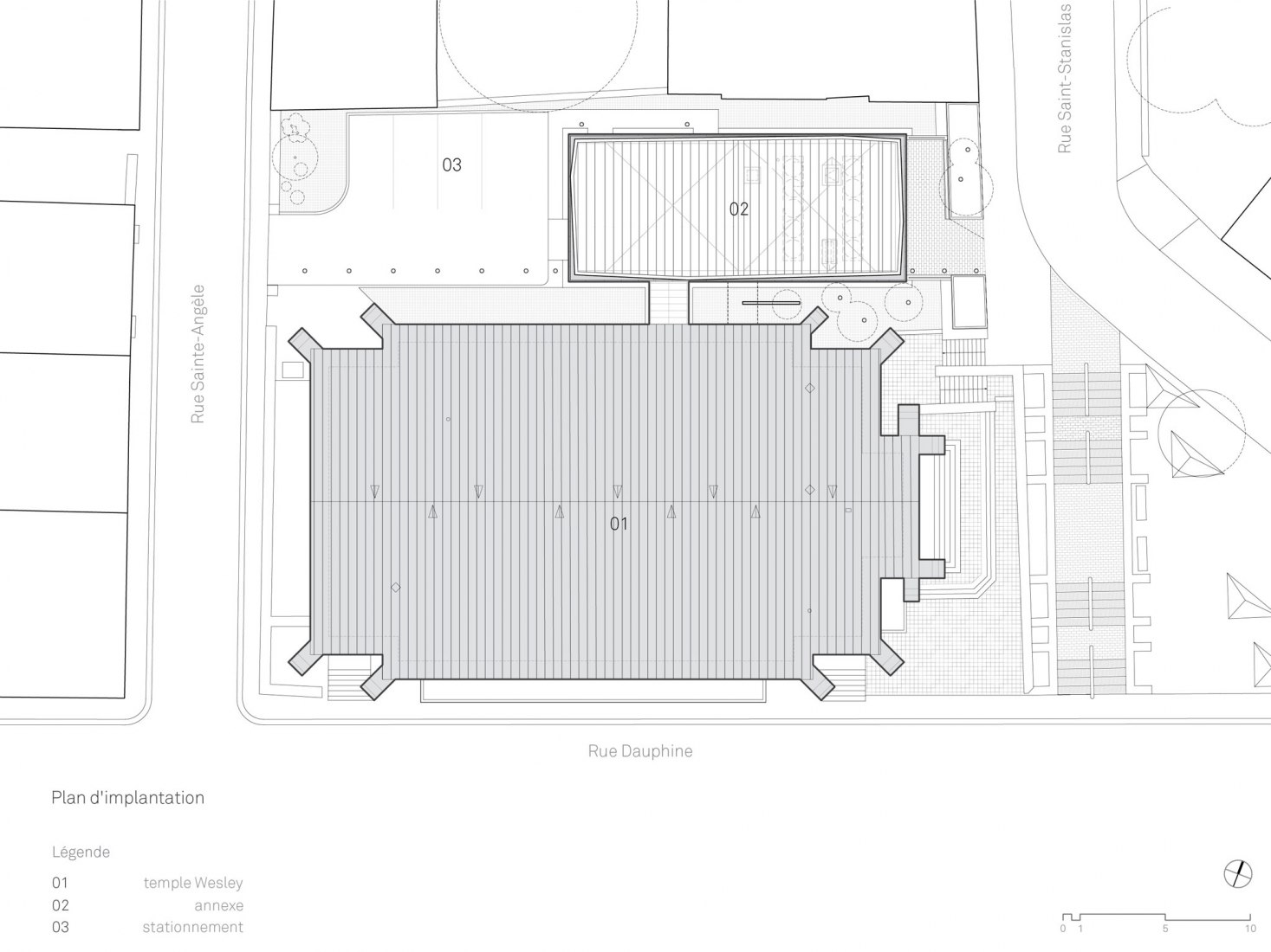 Site plan. Model of the Maison de la littérature by Chevalier Morales Architectes. Maison de la littérature (House of Literature). Image courtesy of Chevalier Morales Architectes.