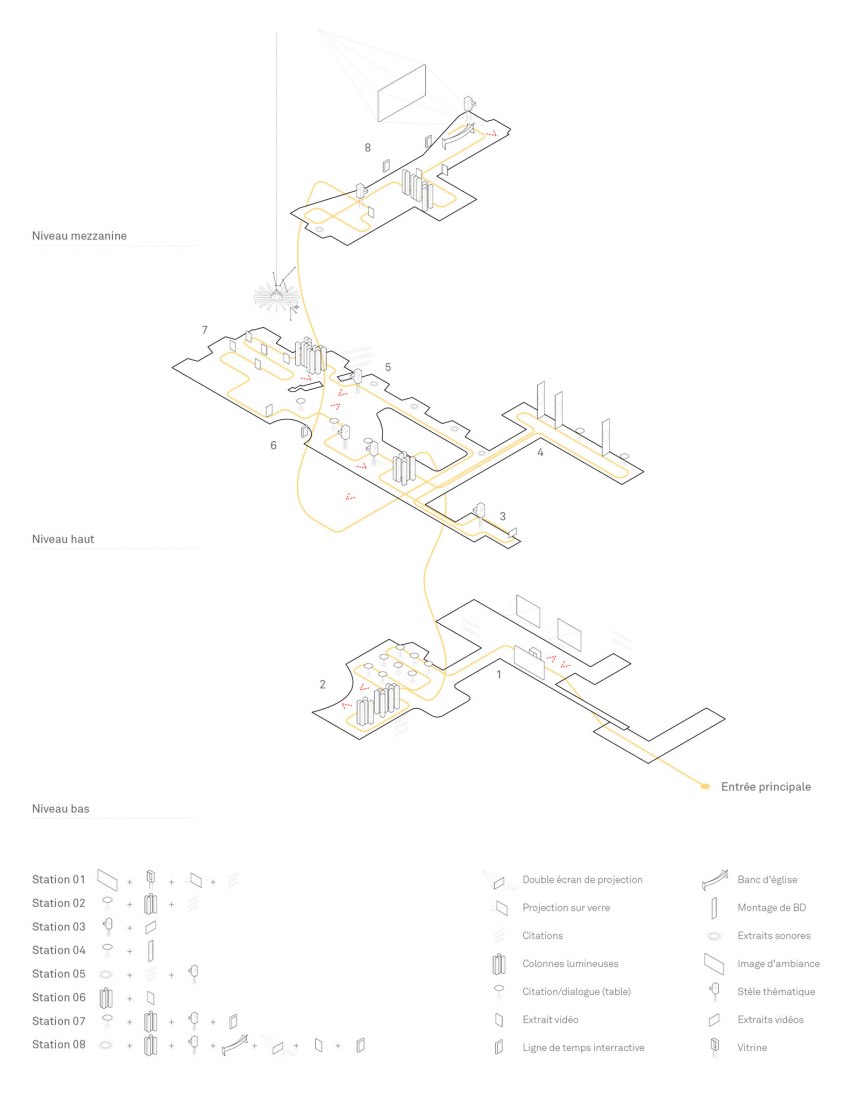 Axonometric view. Maison de la littérature (House of Literature) by Chevalier Morales Architectes. Image courtesy of Chevalier Morales Architectes.