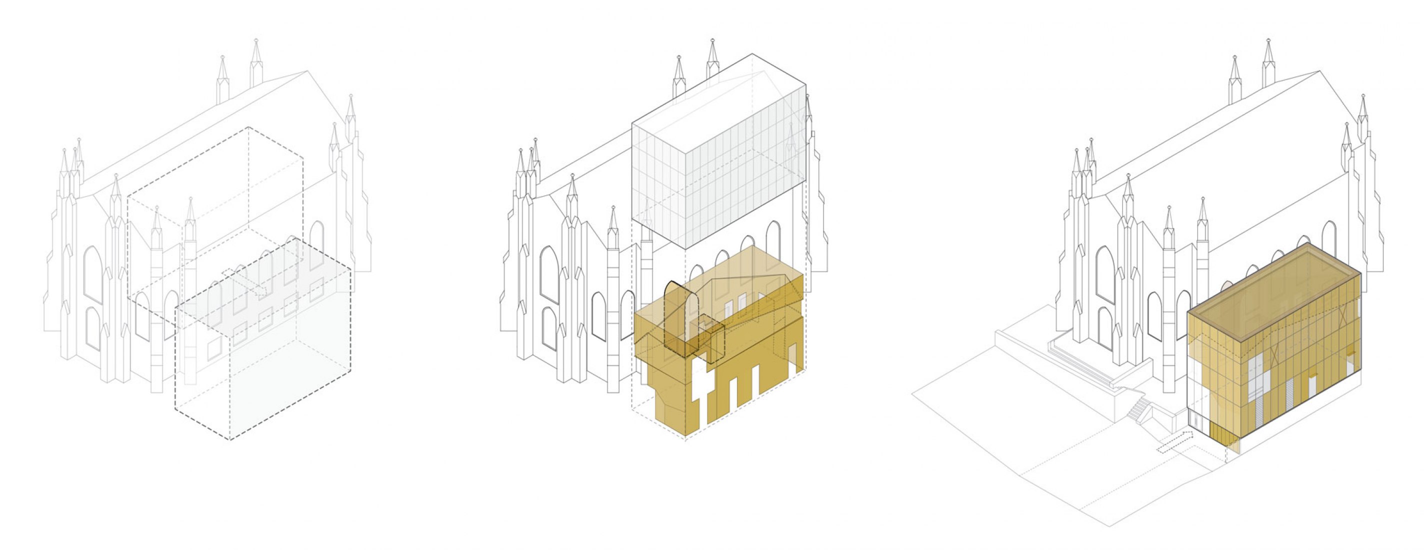 Axonometric view. Maison de la littérature (House of Literature) by Chevalier Morales Architectes. Image courtesy of Chevalier Morales Architectes.