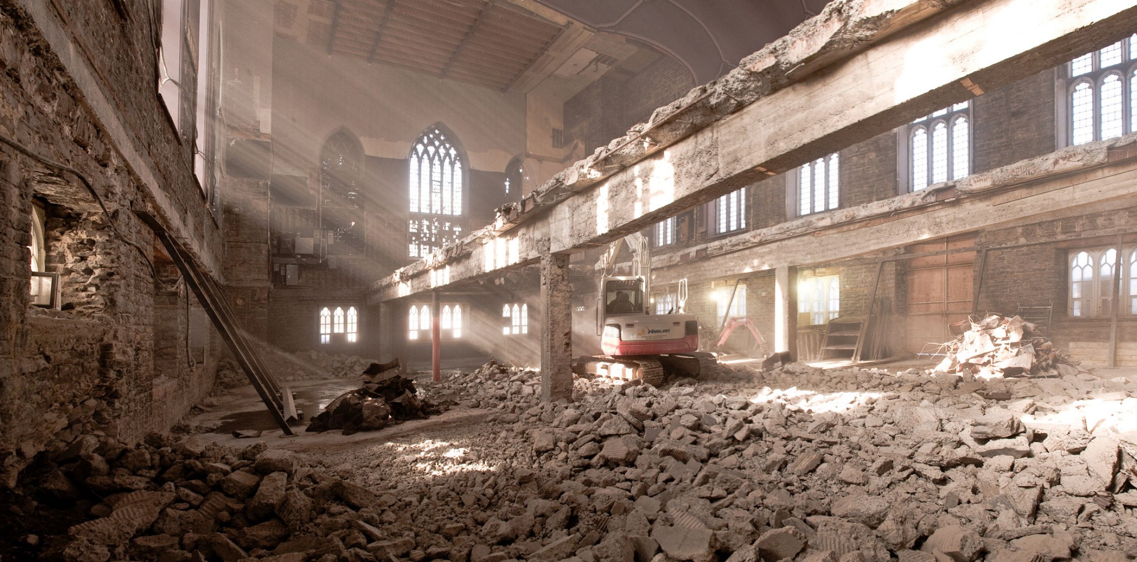 Interior of the Wesley temple during construction. Maison de la littérature (House of Literature). Image courtesy of Chevalier Morales Architectes.