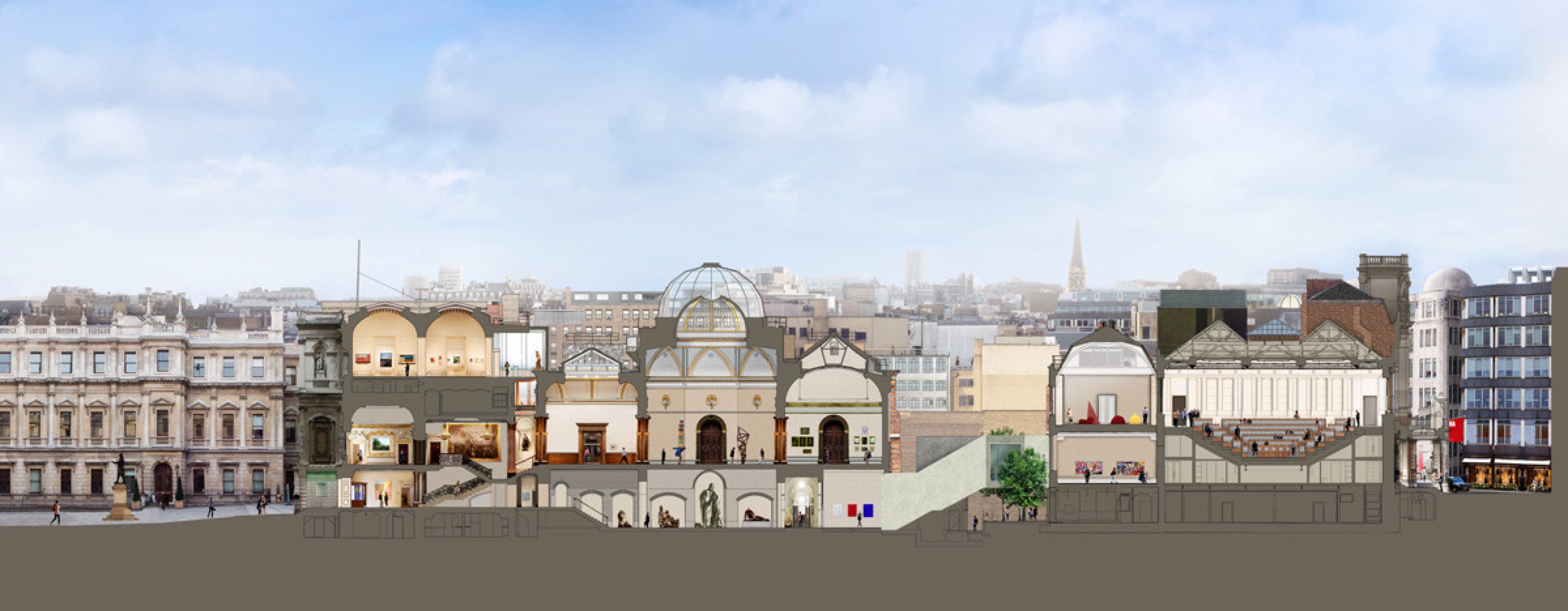 Sección transversal de la Royal Academy en 2018. Image: Hayes Davidson.
