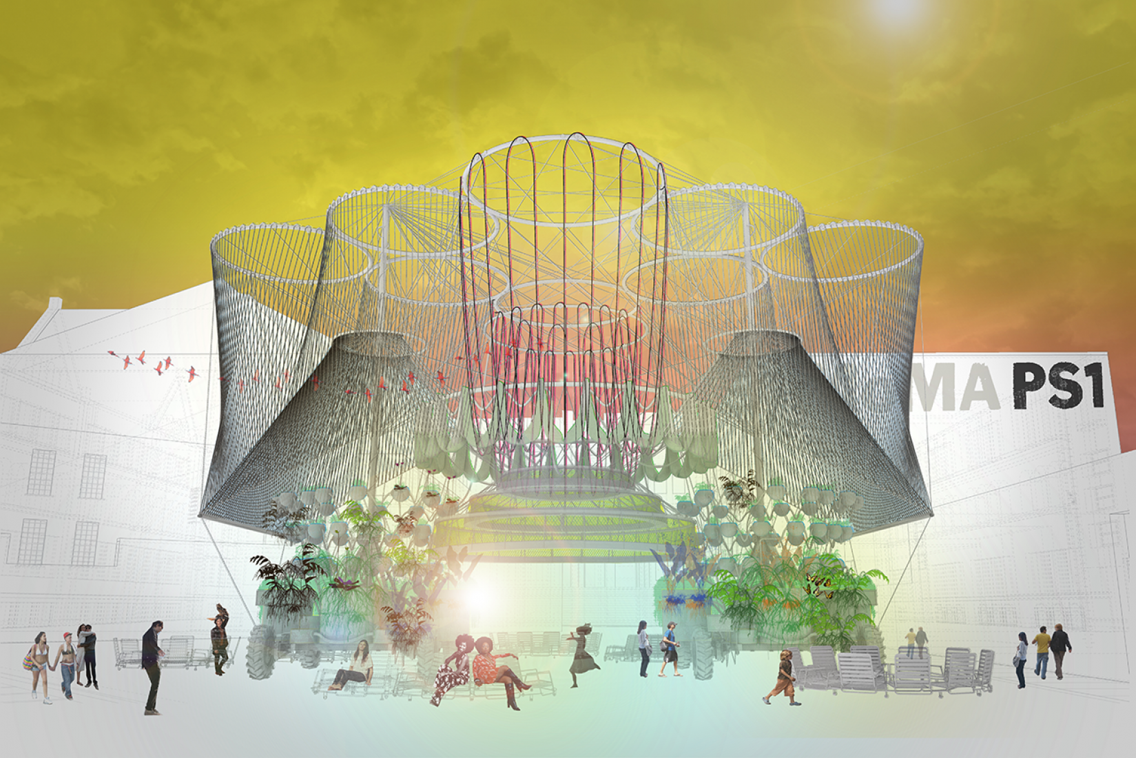 Rendering of Andrés Jaque/Office for Political Innovation’s COSMO, winning design of the 2015 Young Architects Program. The Museum of Modern Art and MoMAPS1. Image courtesy of Andrés Jaque/Office for Political Innovation