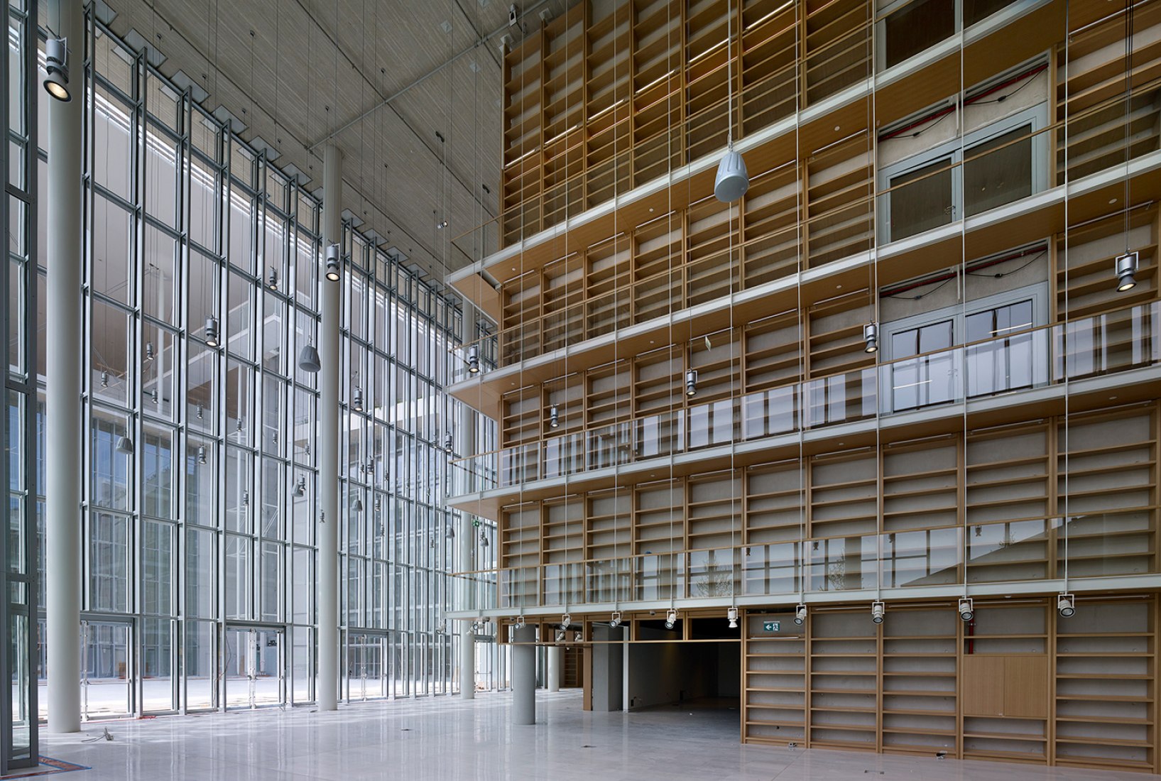 The book castle. The lobby of the NLG. Stavros Niarchos Foundation Cultural Center by Renzo Piano. Photograph © Yiorgis Yerolymbos, courtesy of Renzo Piano and Stavros Niarchos Foundation.
