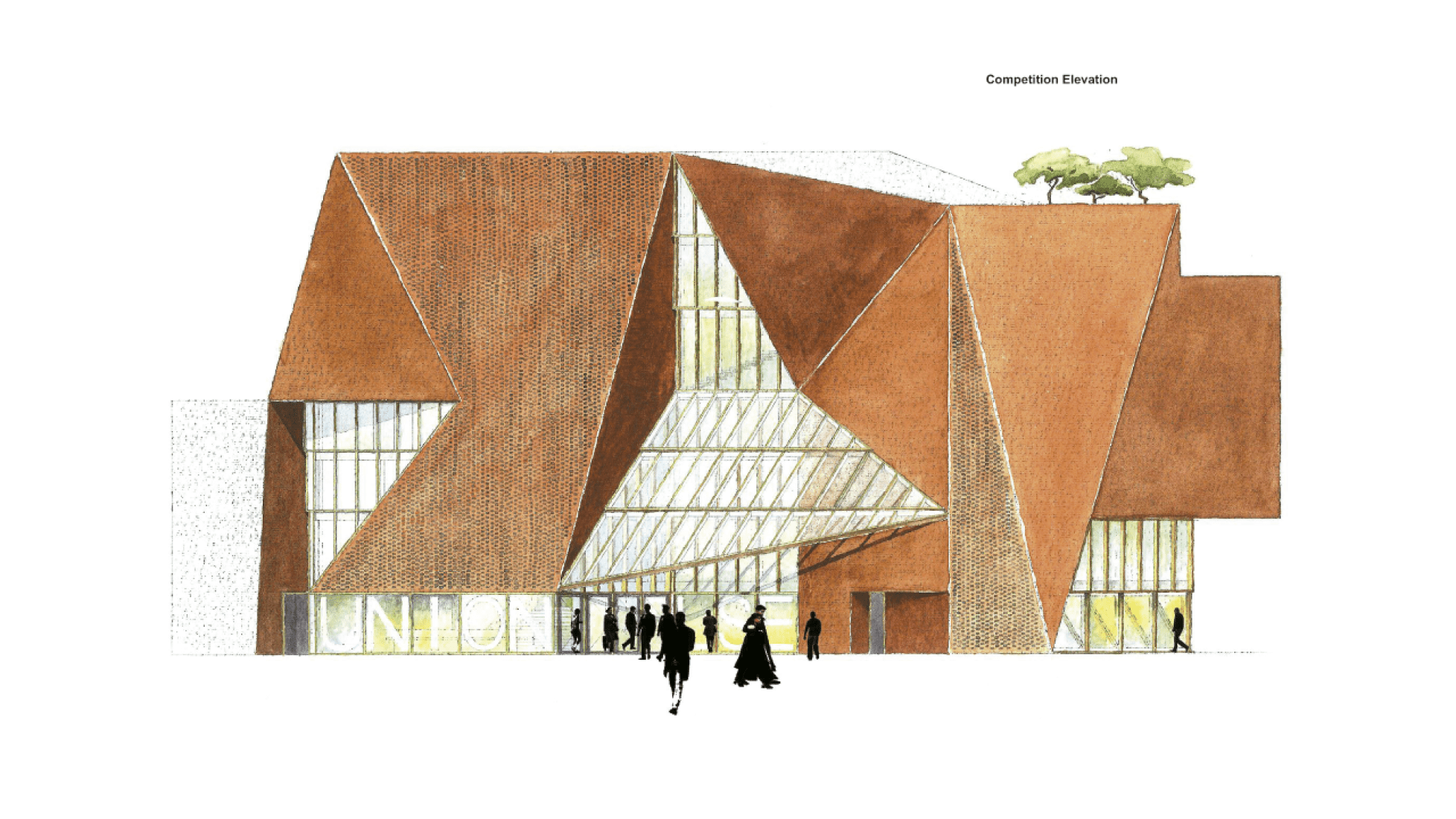 Alzado. Centro de Estudiantes Saw Swee Hock de LSE por O'Donnell + Tuomey. Cortesía de EU Mies Awards.