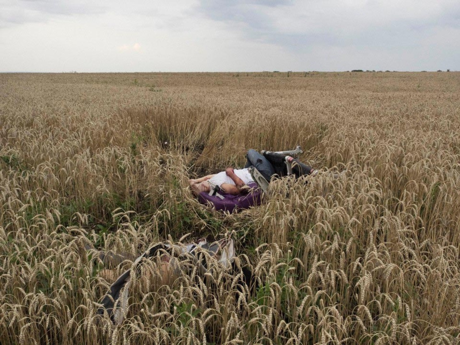 ﻿﻿﻿Crime Without Punishment. Jérôme Sessini. Spot News 2015. 1st prize stories. Under the baking July sun of eastern Ukraine, human remains lay spread over a large area as pro-Russian militiamen brandished their weapons to keep European observers away.