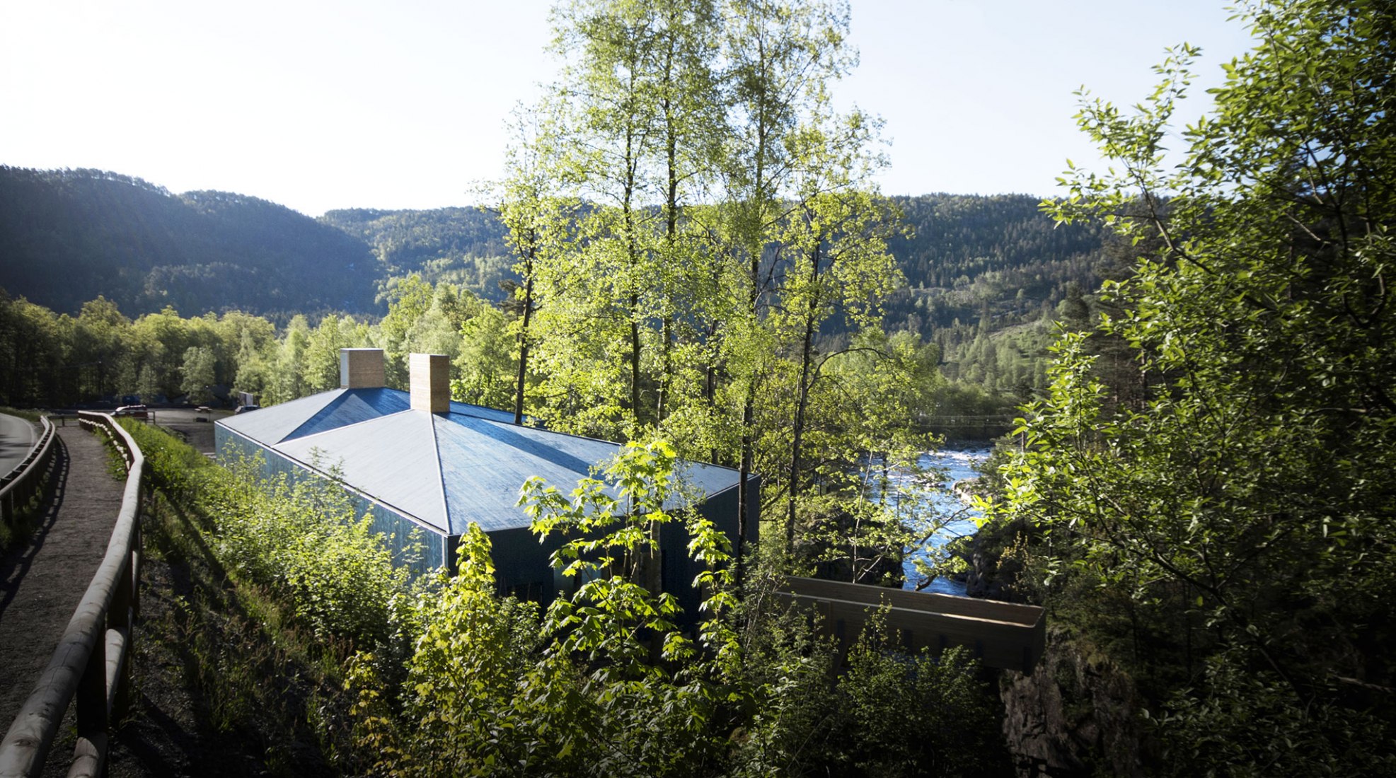 Exterior view. Salmon ladder at the Kvasfossen waterfall. Photograph © Tom Auger.