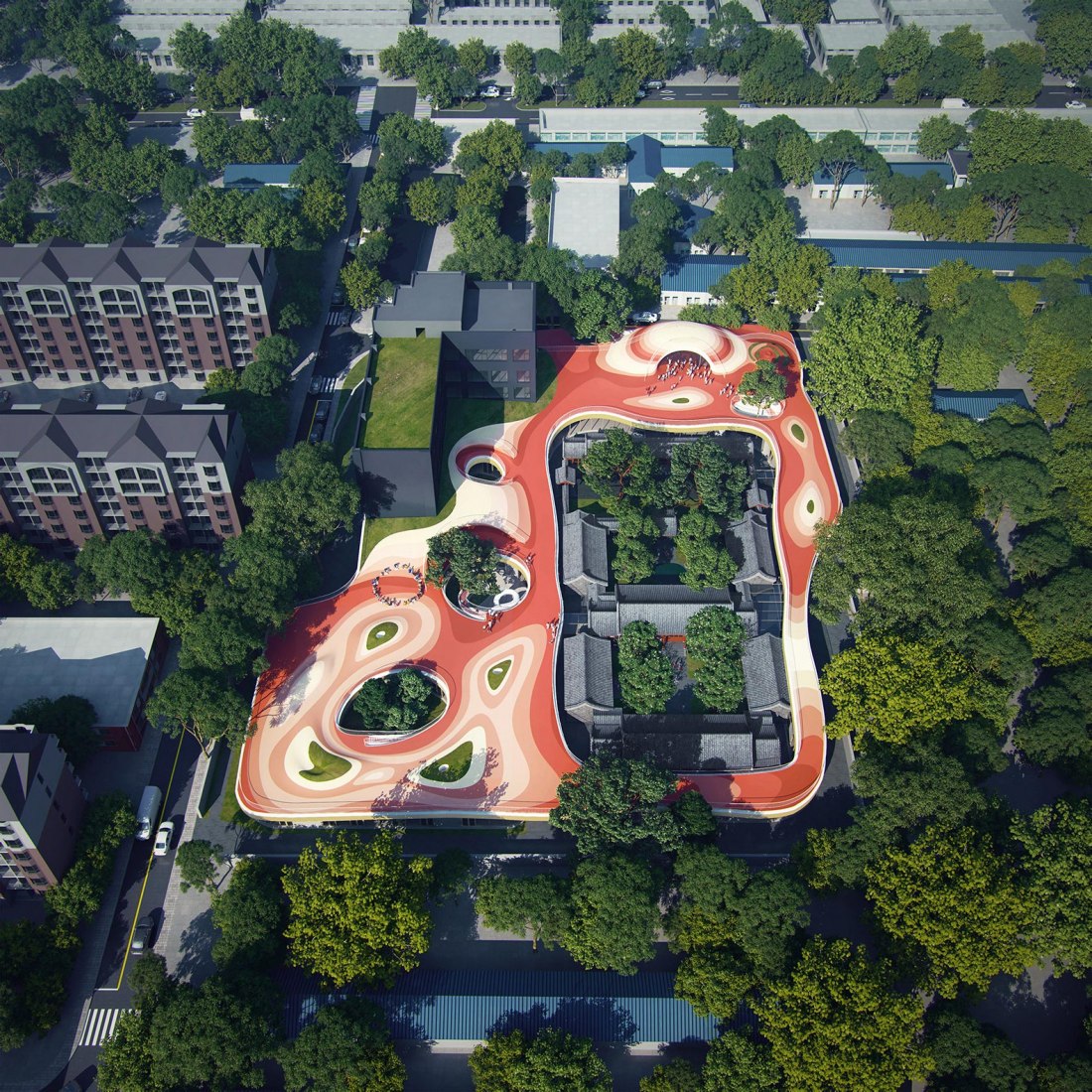 Rendering. Courtyard Kindergarten by MAD Architects