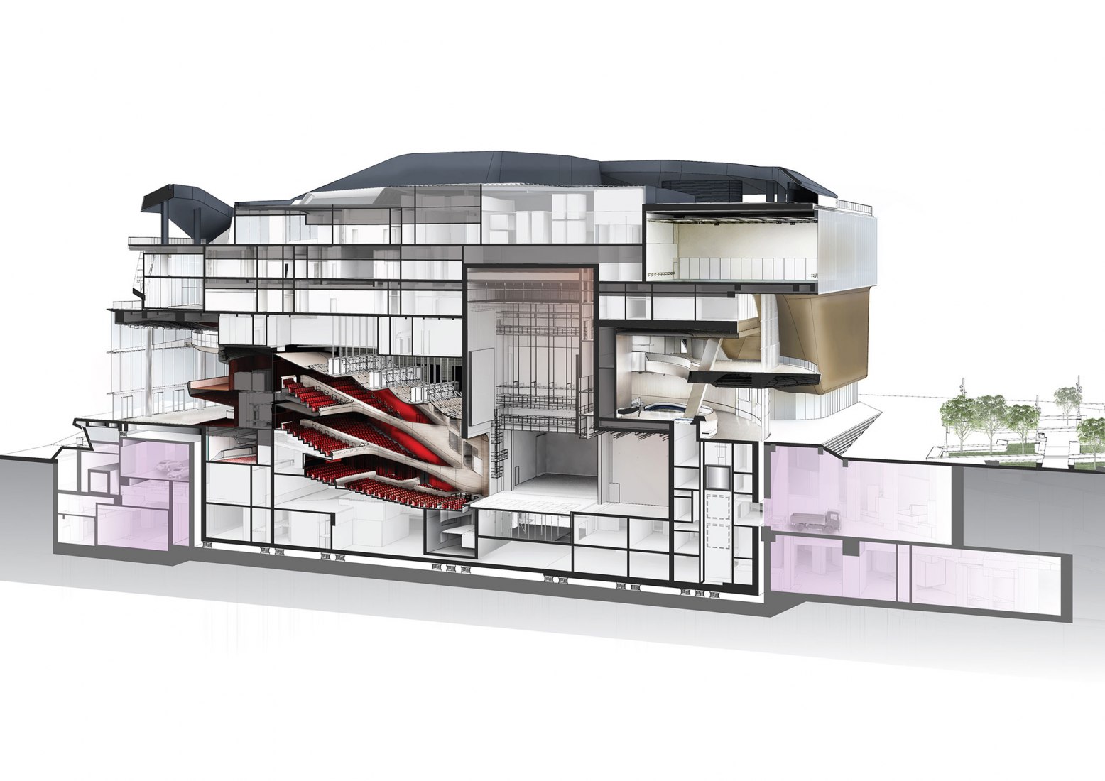 Lyric Theatre section. Lyric Theatre Complex by UNStudio. Image by DBOX / UNStudio