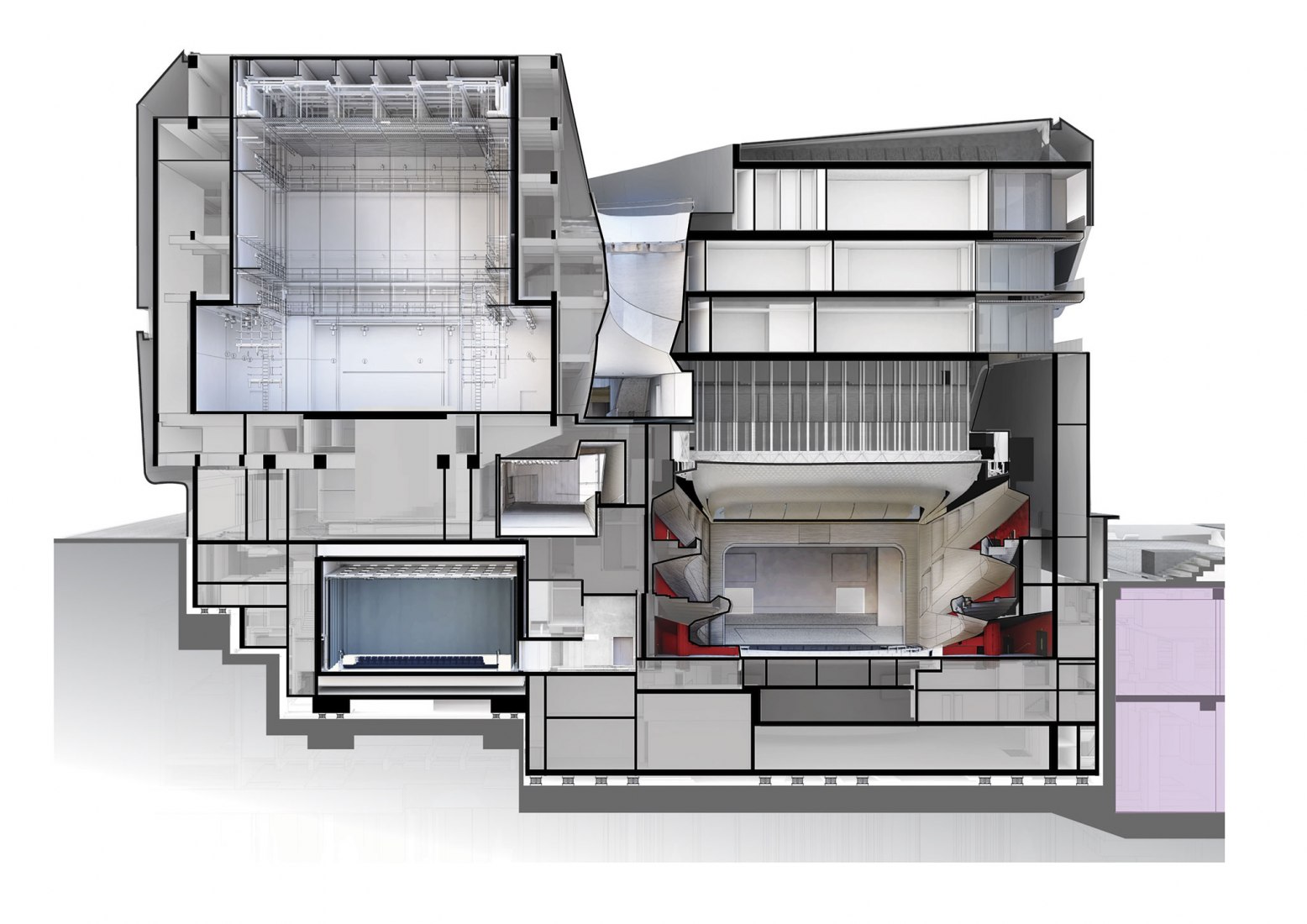 Lyric Theatre short section. Lyric Theatre Complex by UNStudio. Image by DBOX / UNStudio